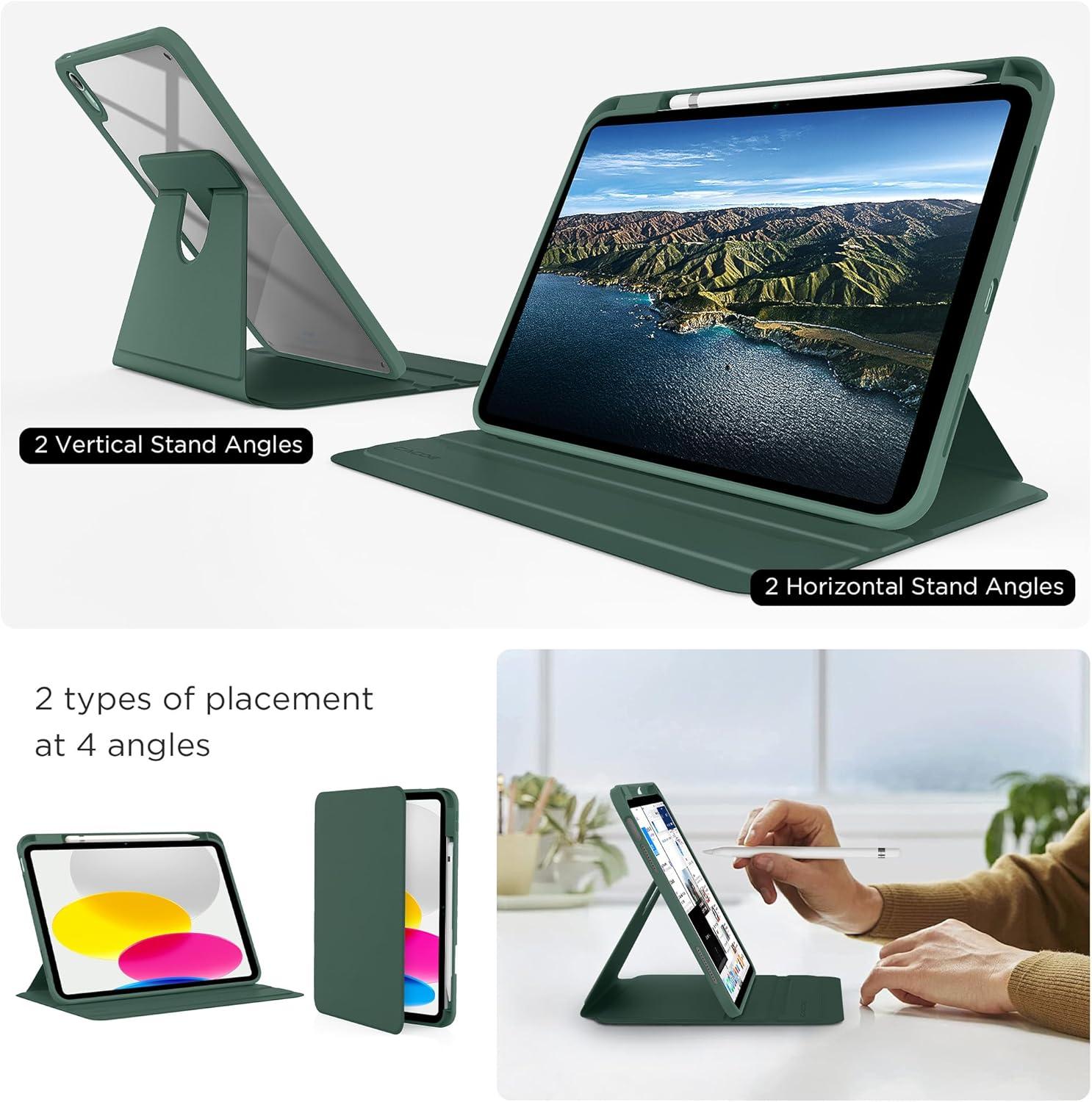 imageCACOE 360 Rotating Case for iPad A16 11th10th Generation with Pencil Holder 20252022 11109 inch Shockproof Cover for iPad 1110 Gen with Stand BlackDark Green