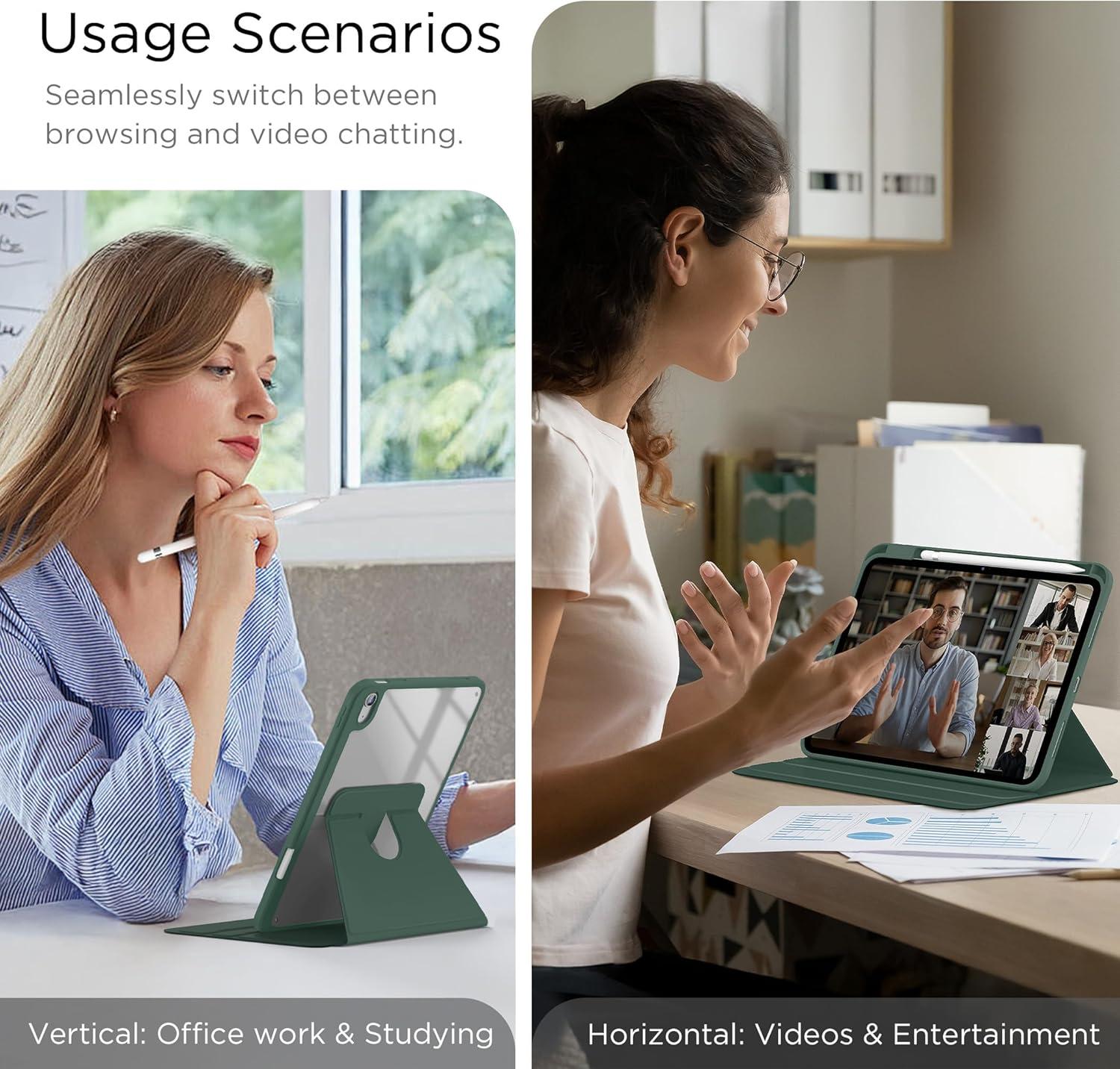 imageCACOE 360 Rotating Case for iPad A16 11th10th Generation with Pencil Holder 20252022 11109 inch Shockproof Cover for iPad 1110 Gen with Stand BlackDark Green