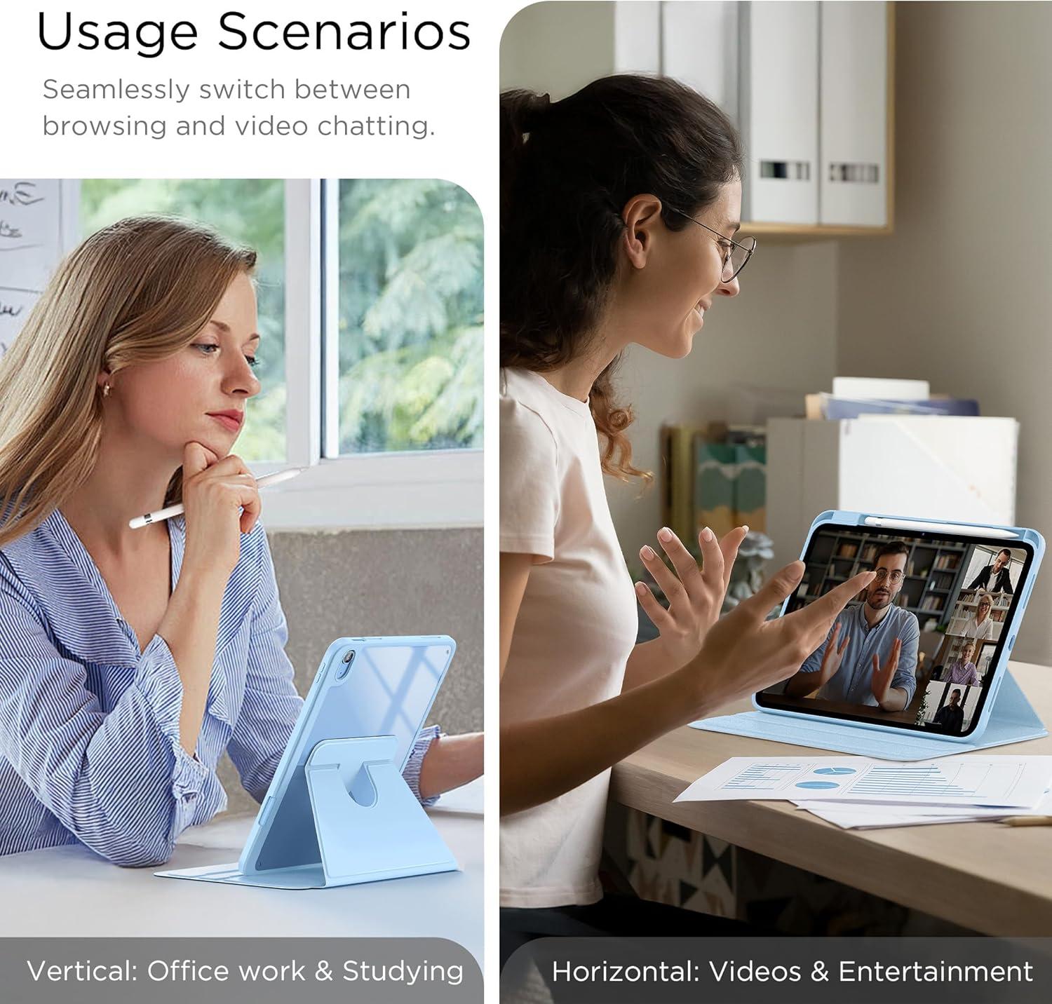 imageCACOE 360 Rotating Case for iPad A16 11th10th Generation with Pencil Holder 20252022 11109 inch Shockproof Cover for iPad 1110 Gen with Stand BlackLight Blue