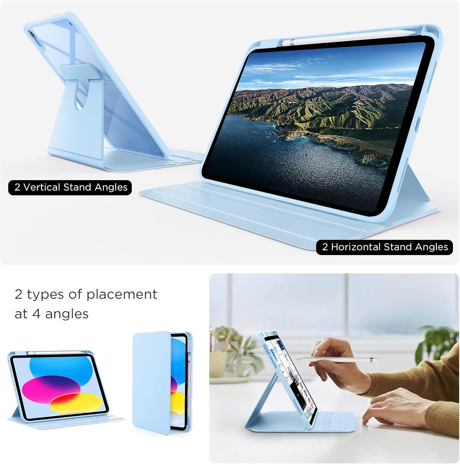 imageCACOE 360 Rotating Case for iPad A16 11th10th Generation with Pencil Holder 20252022 11109 inch Shockproof Cover for iPad 1110 Gen with Stand BlackLight Blue