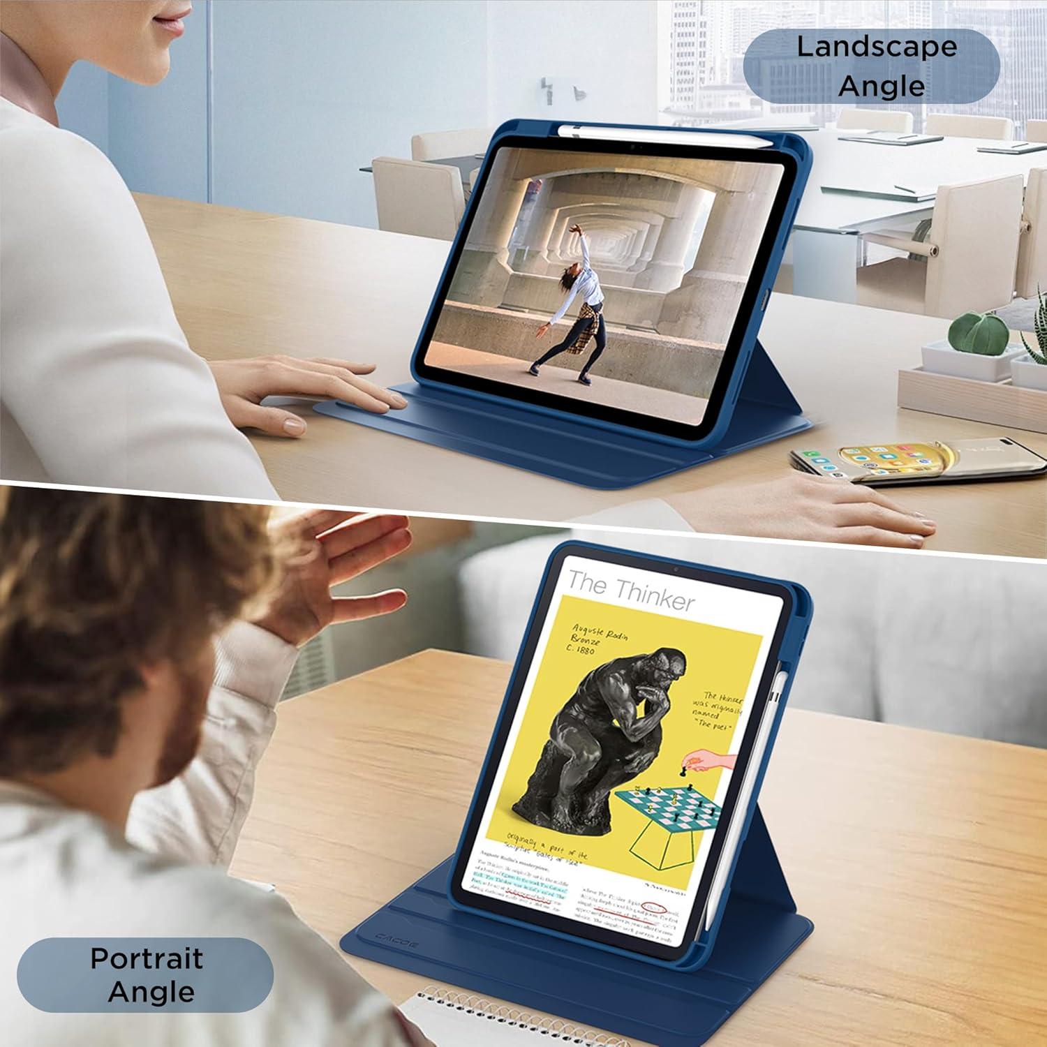 imageCACOE 360 Rotating Case for iPad A16 11th10th Generation with Pencil Holder 20252022 11109 inch Shockproof Cover for iPad 1110 Gen with Stand BlackSky Blue