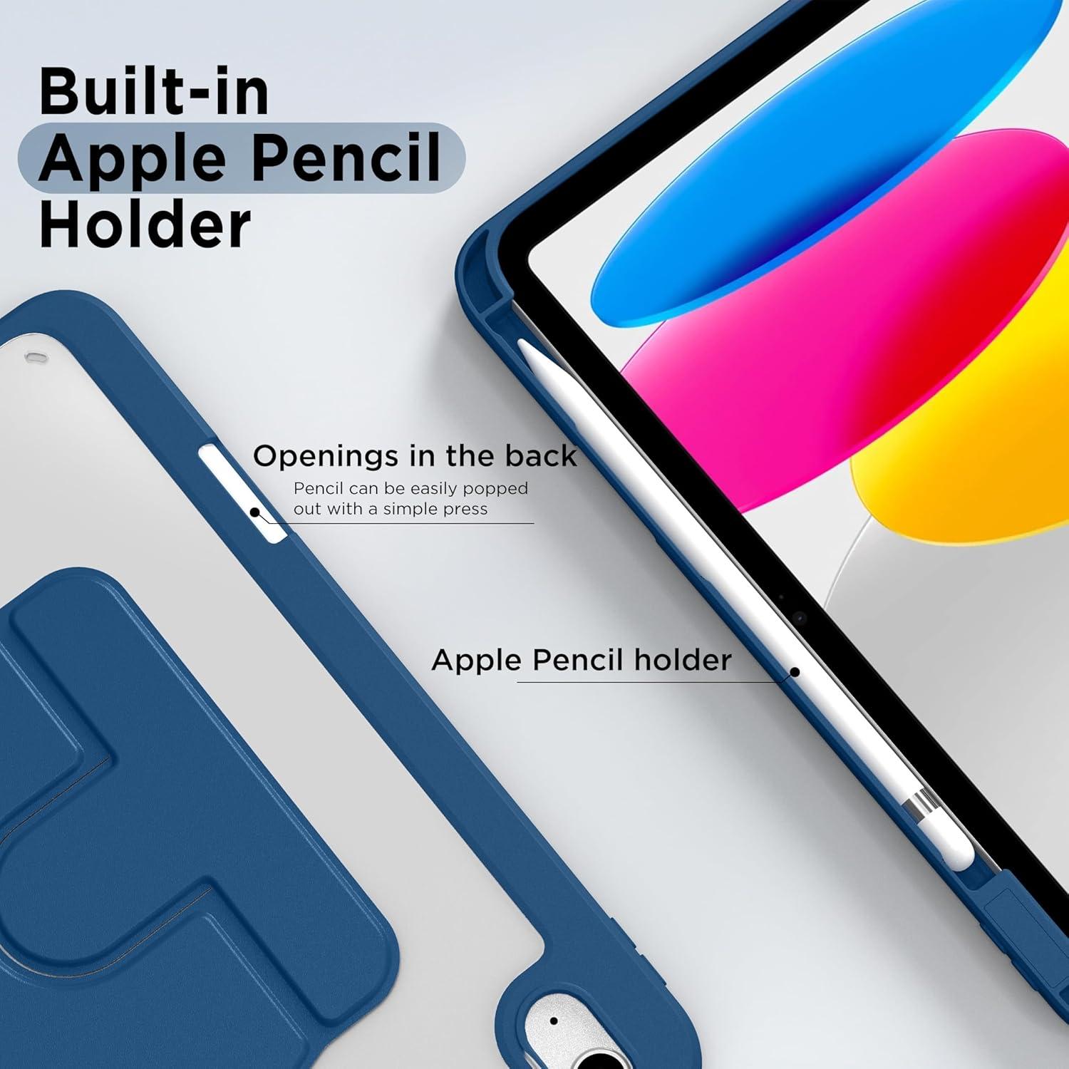 imageCACOE 360 Rotating Case for iPad A16 11th10th Generation with Pencil Holder 20252022 11109 inch Shockproof Cover for iPad 1110 Gen with Stand BlackSky Blue