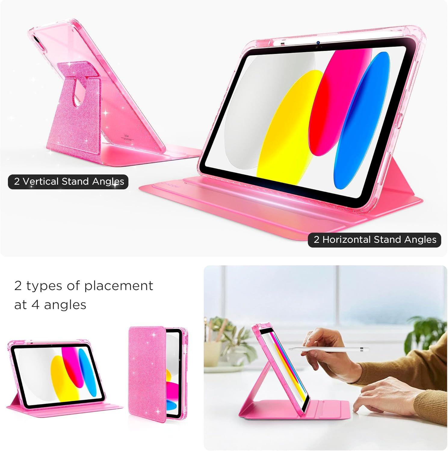 imageCACOE 360 Rotating Case for iPad A16 11th10th Generation with Pencil Holder 20252022 11109 inch Shockproof Cover for iPad 1110 Gen with Stand BlackSparkle Pink