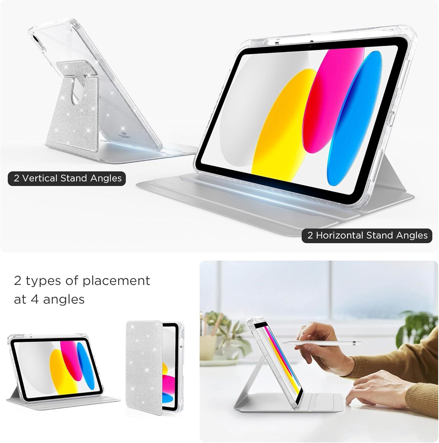 imageCACOE 360 Rotating Case for iPad A16 11th10th Generation with Pencil Holder 20252022 11109 inch Shockproof Cover for iPad 1110 Gen with Stand BlackSparkle Silver