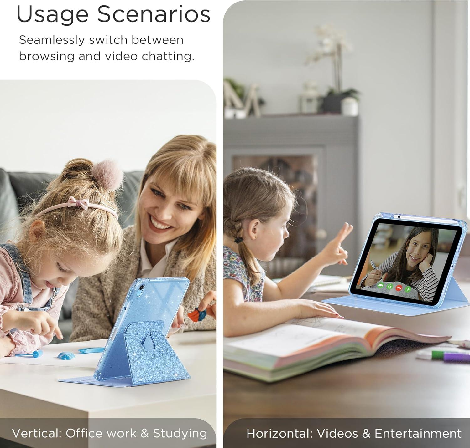 imageCACOE 360 Rotating Case for iPad A16 11th10th Generation with Pencil Holder 20252022 11109 inch Shockproof Cover for iPad 1110 Gen with Stand BlackSparkle Blue