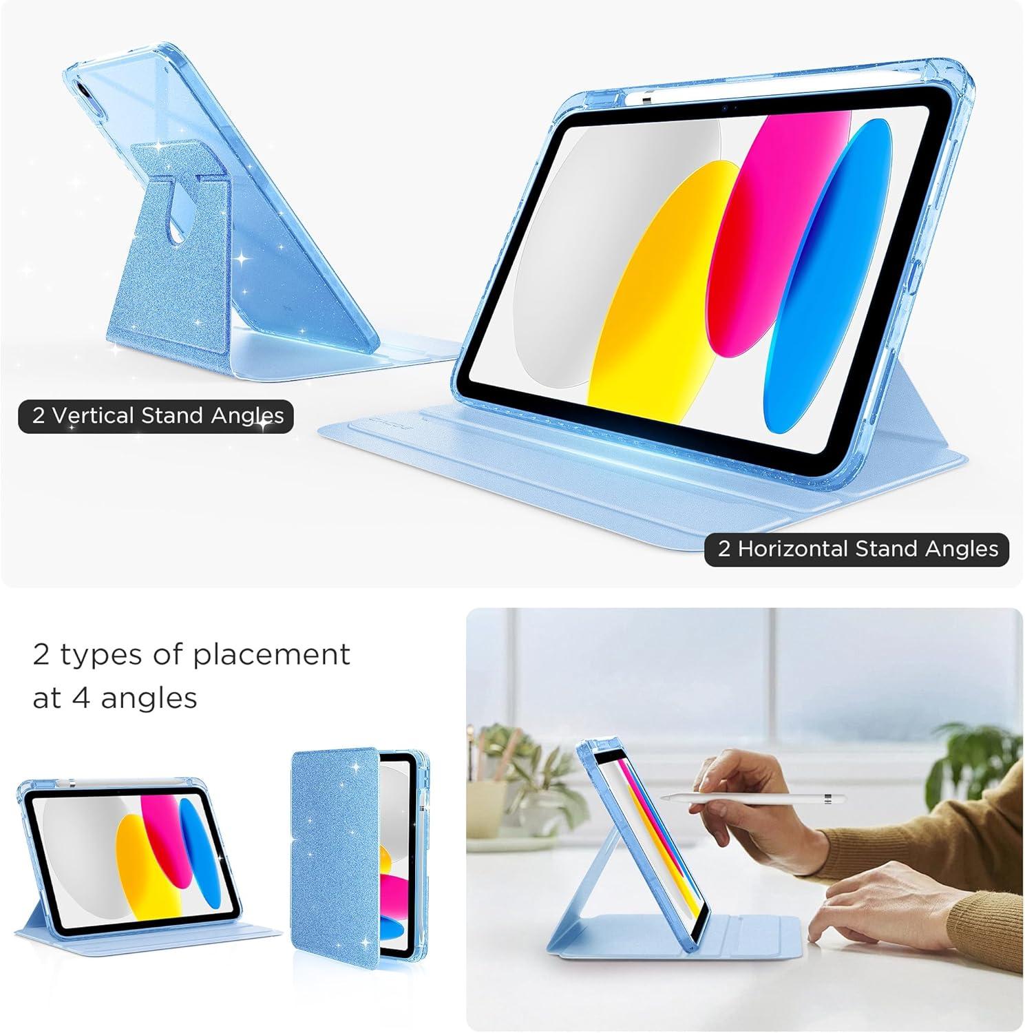 imageCACOE 360 Rotating Case for iPad A16 11th10th Generation with Pencil Holder 20252022 11109 inch Shockproof Cover for iPad 1110 Gen with Stand BlackSparkle Blue