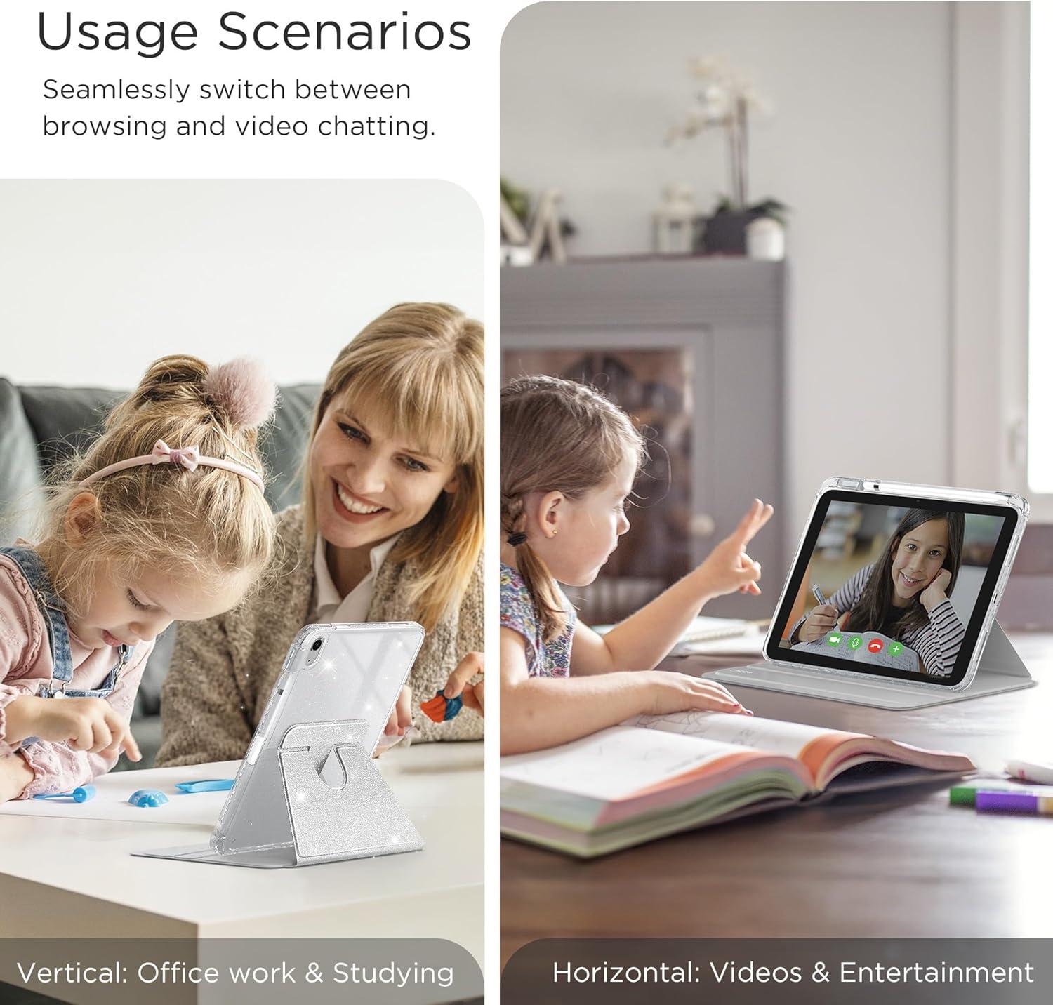 imageCACOE 360 Rotating Case for iPad A16 11th10th Generation with Pencil Holder 20252022 11109 inch Shockproof Cover for iPad 1110 Gen with Stand BlackSparkle Silver