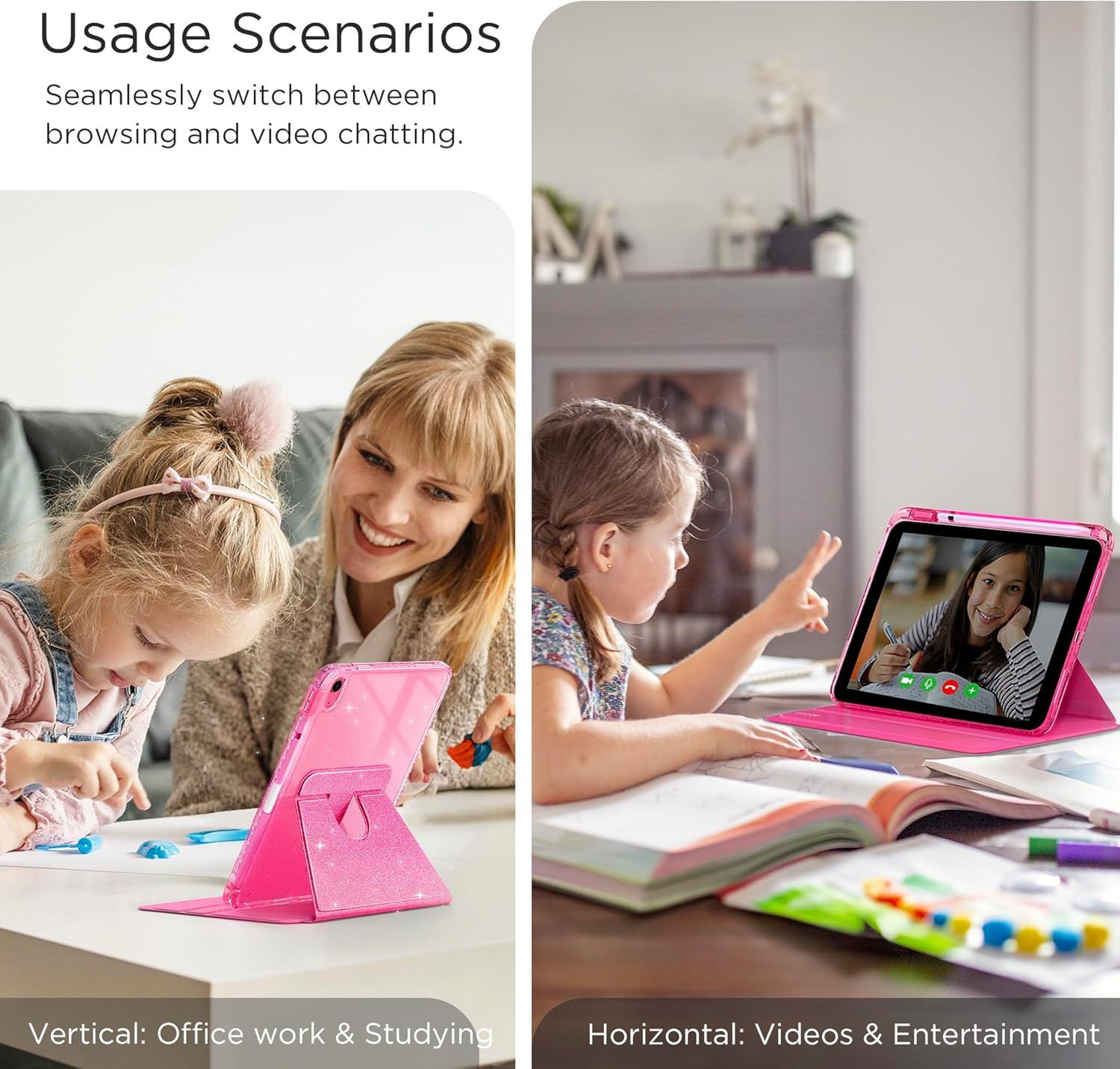 imageCACOE 360 Rotating Case for iPad A16 11th10th Generation with Pencil Holder 20252022 11109 inch Shockproof Cover for iPad 1110 Gen with Stand BlackSparkle Pink