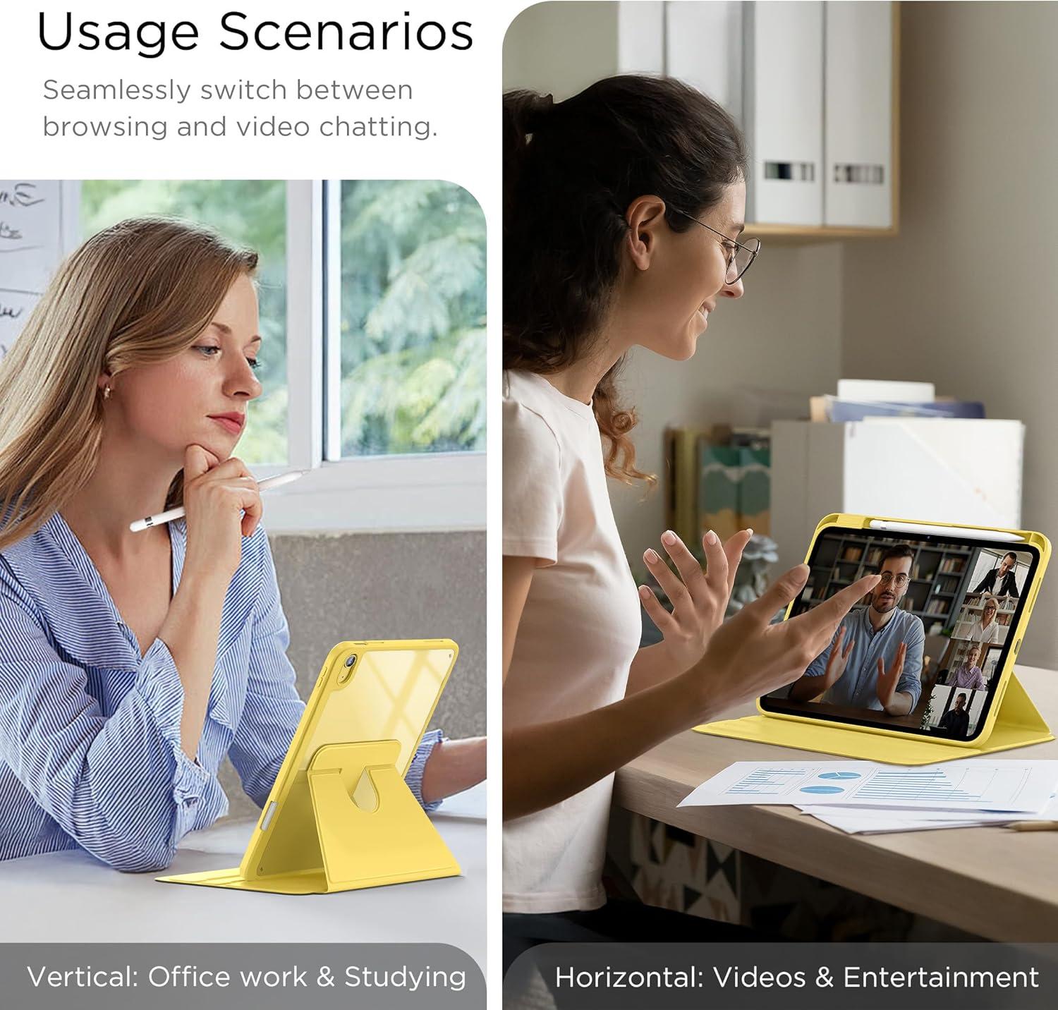 imageCACOE 360 Rotating Case for iPad A16 11th10th Generation with Pencil Holder 20252022 11109 inch Shockproof Cover for iPad 1110 Gen with Stand BlackYellow