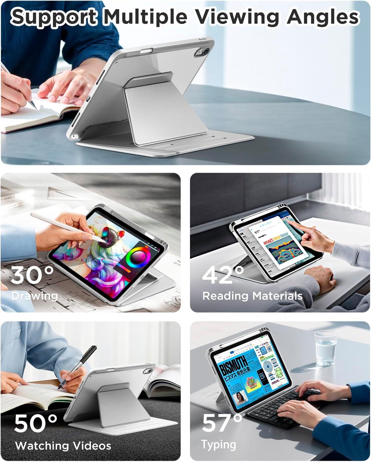 imageCACOE Case for iPad A16 11th10th Generation with Pencil Holder Multiple Angles Magnetic Stand Cover for iPad 1110 Gen 20252022 11109 inch GreyGrey