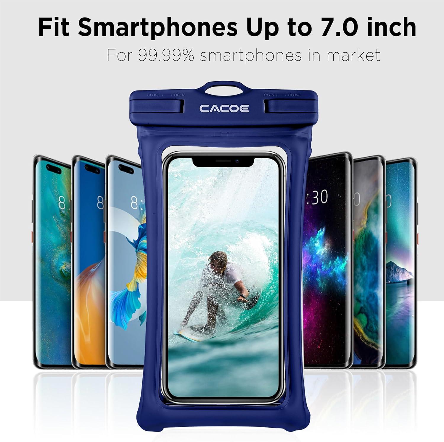imageCACOE Floatable Floating Universal Waterproof Phone case 2 PackUp to 70quotPhone Pouch with Adjustable Neck LanyardIPX8 Cellphone Dry Bags for Beach Pool SwimmingBlackBlackBlackDark Blue