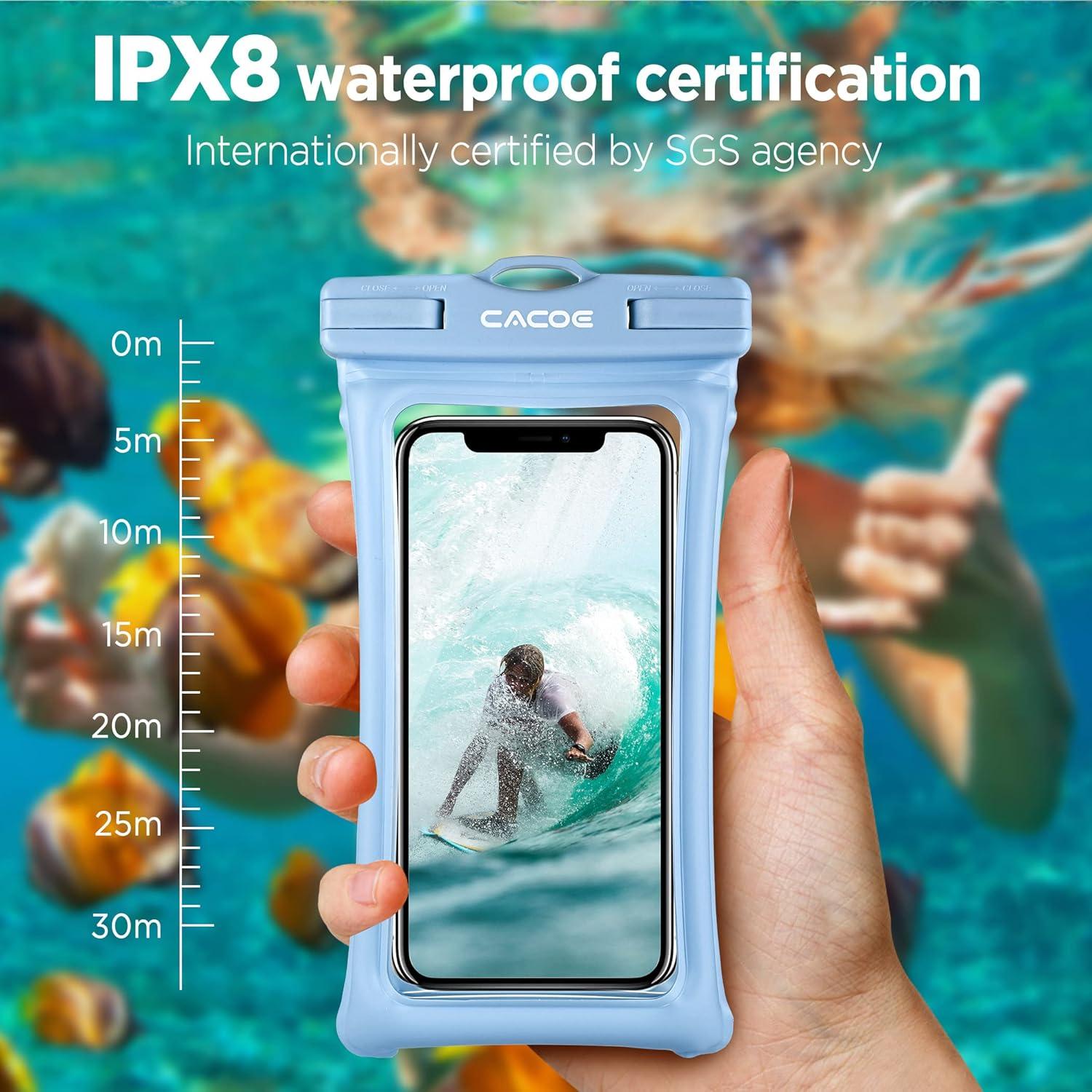 imageCACOE Floatable Floating Universal Waterproof Phone case 2 PackUp to 70quotPhone Pouch with Adjustable Neck LanyardIPX8 Cellphone Dry Bags for Beach Pool SwimmingBlackBlackBlackLight Blue