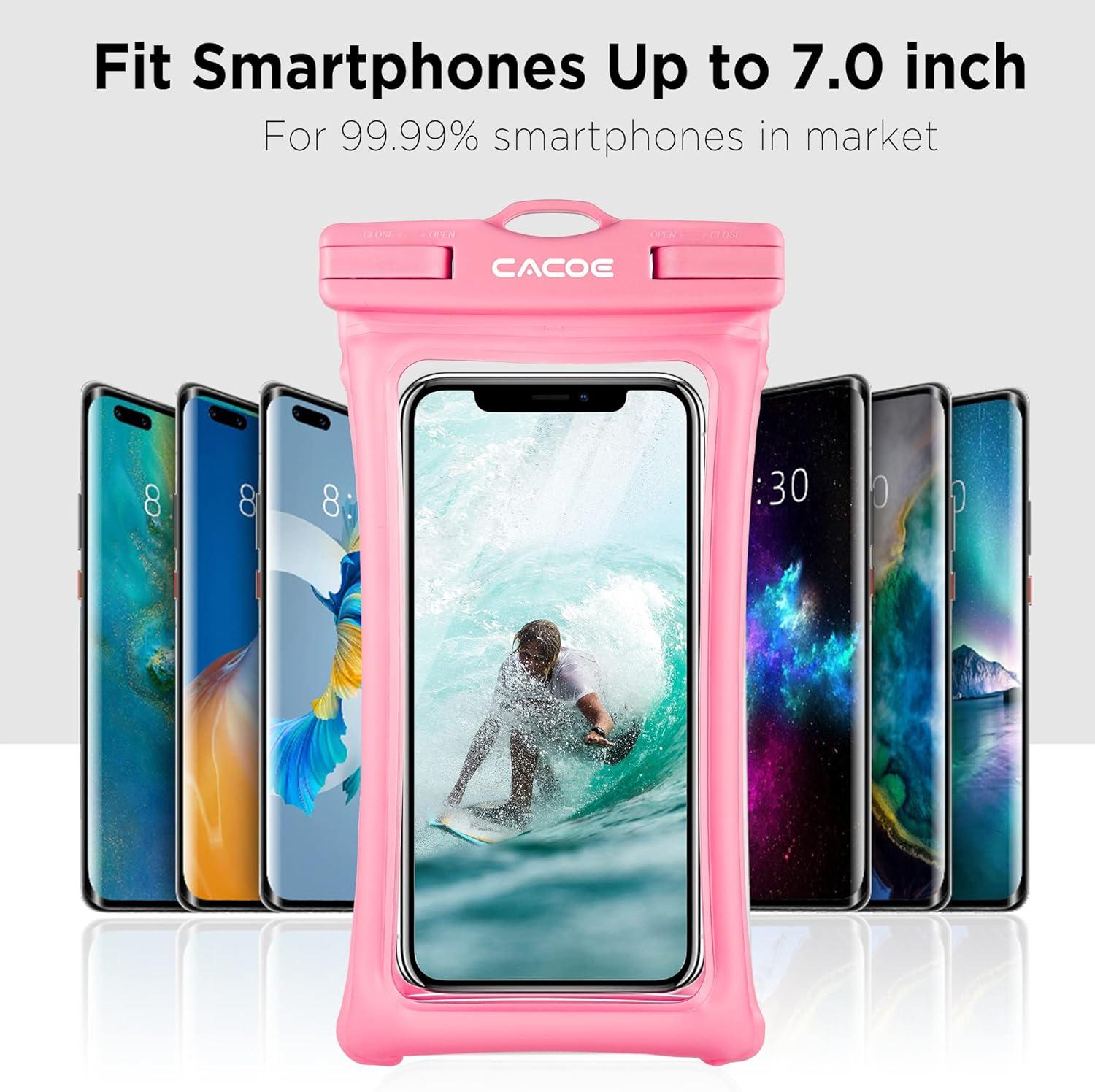 imageCACOE Floatable Floating Universal Waterproof Phone case 2 PackUp to 70quotPhone Pouch with Adjustable Neck LanyardIPX8 Cellphone Dry Bags for Beach Pool SwimmingBlackBlackBlackPink
