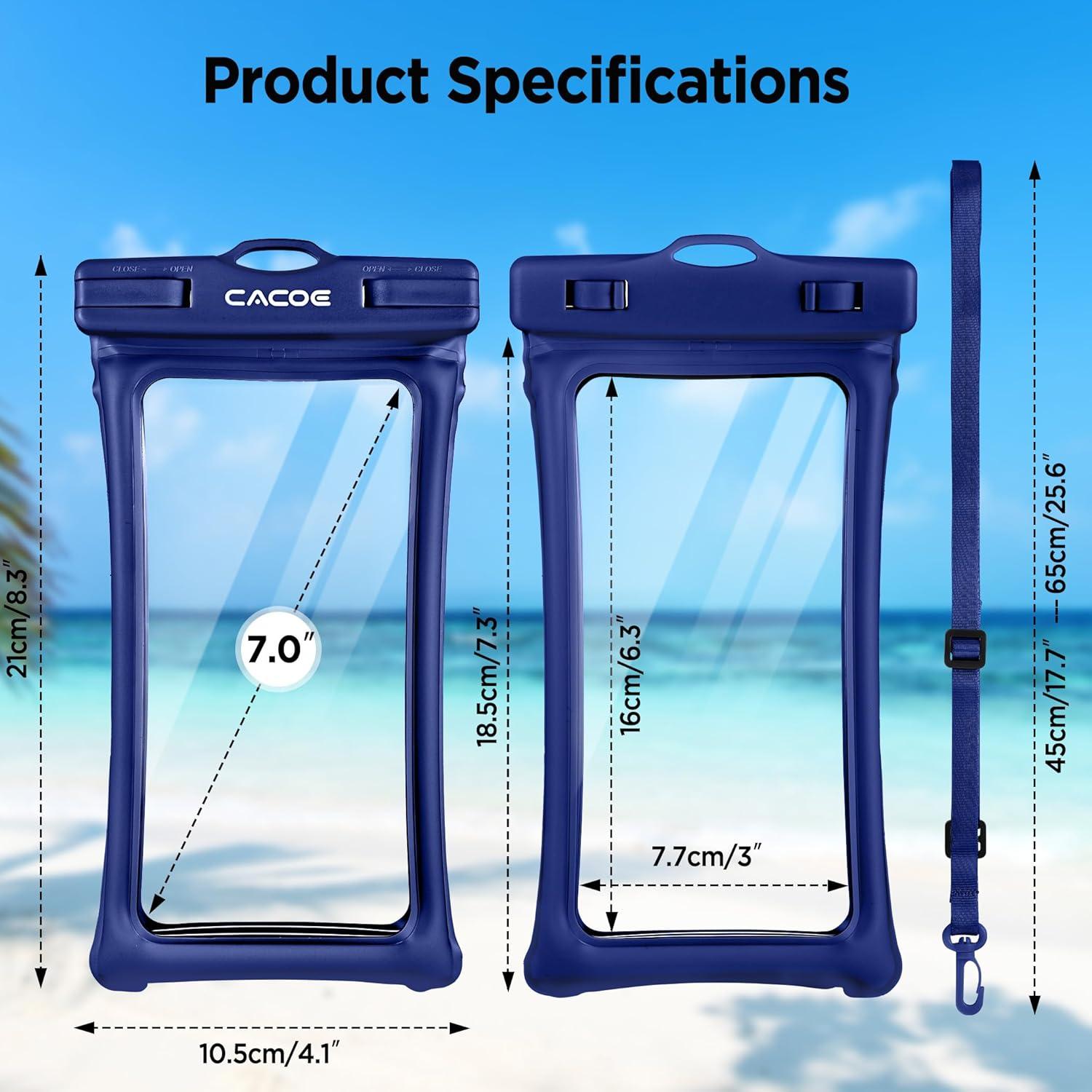 imageCACOE Floatable Floating Universal Waterproof Phone case 2 PackUp to 70quotPhone Pouch with Adjustable Neck LanyardIPX8 Cellphone Dry Bags for Beach Pool SwimmingBlackBlackBlackDark Blue