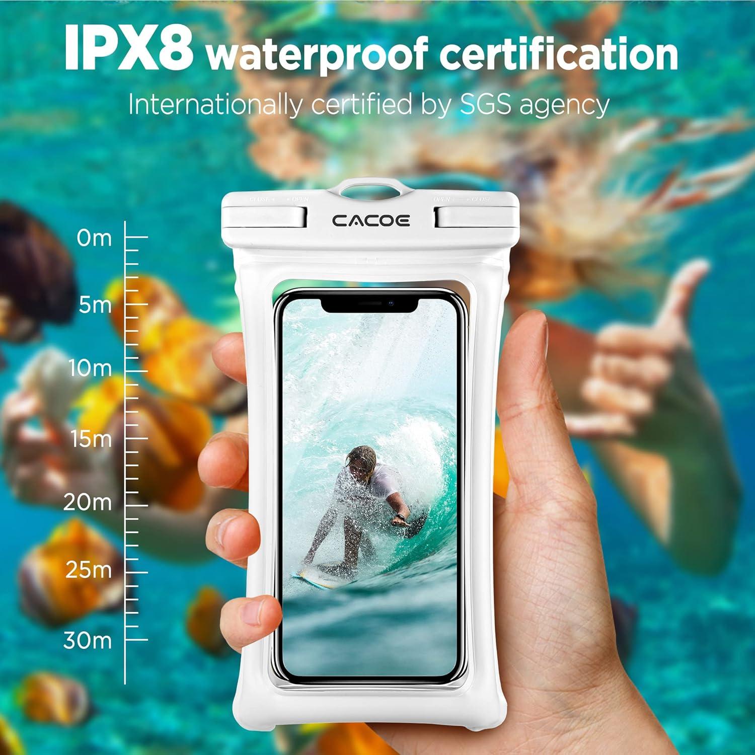 imageCACOE Floatable Floating Universal Waterproof Phone case 2 PackUp to 70quotPhone Pouch with Adjustable Neck LanyardIPX8 Cellphone Dry Bags for Beach Pool SwimmingBlackBlackBlackWhite