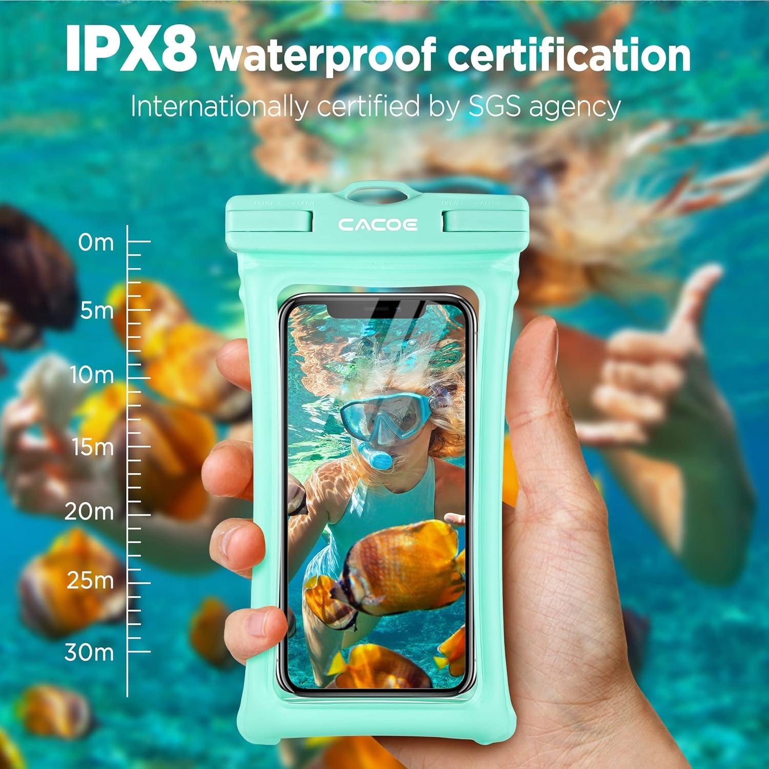 imageCACOE Floatable Floating Universal Waterproof Phone case 2 PackUp to 70quotPhone Pouch with Adjustable Neck LanyardIPX8 Cellphone Dry Bags for Beach Pool SwimmingBlackBlackBlackGreen
