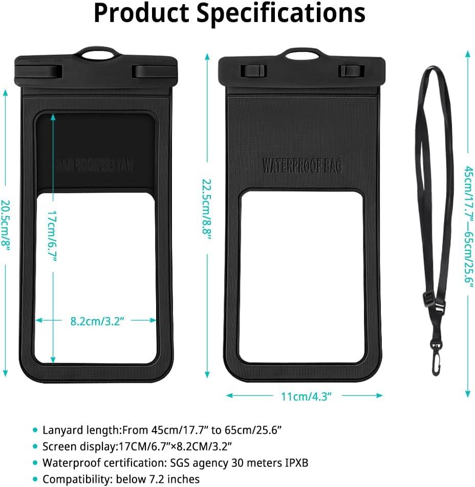 imageCACOE Floatable Floating Universal Waterproof Phone case 2 PackUp to 70quotPhone Pouch with Adjustable Neck LanyardIPX8 Cellphone Dry Bags for Beach Pool SwimmingBlackBlackBlackWhite