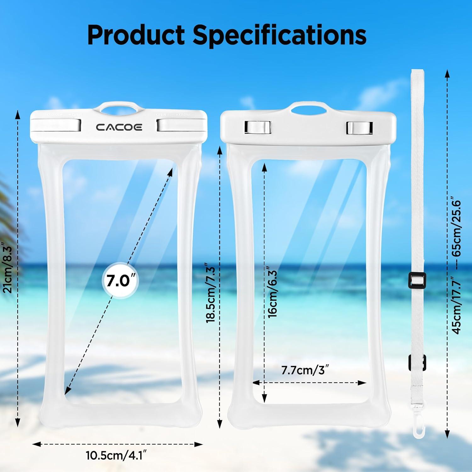 imageCACOE Floatable Floating Universal Waterproof Phone case 2 PackUp to 70quotPhone Pouch with Adjustable Neck LanyardIPX8 Cellphone Dry Bags for Beach Pool SwimmingBlackBlackWhiteBlue