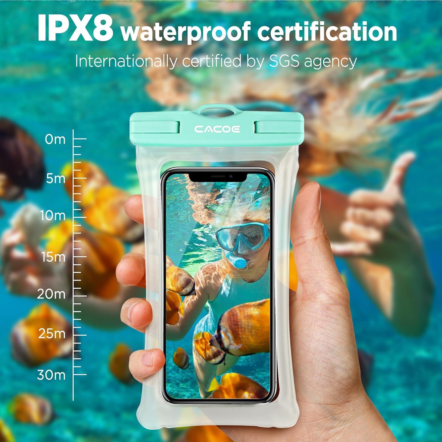 imageCACOE Floatable Floating Universal Waterproof Phone case 2 PackUp to 70quotPhone Pouch with Adjustable Neck LanyardIPX8 Cellphone Dry Bags for Beach Pool SwimmingBlackBlackBluePink