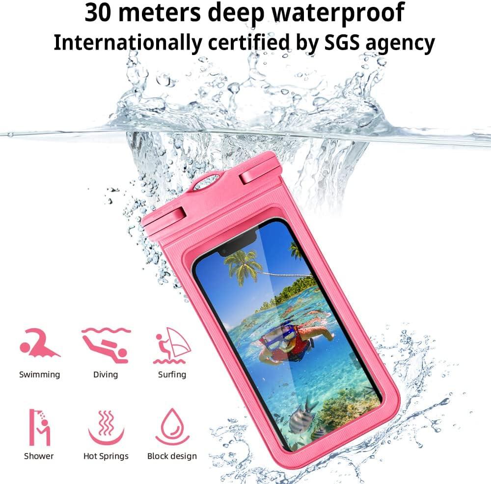imageCACOE Floatable Floating Universal Waterproof Phone case 2 PackUp to 70quotPhone Pouch with Adjustable Neck LanyardIPX8 Cellphone Dry Bags for Beach Pool SwimmingBlackBlackBlackPink