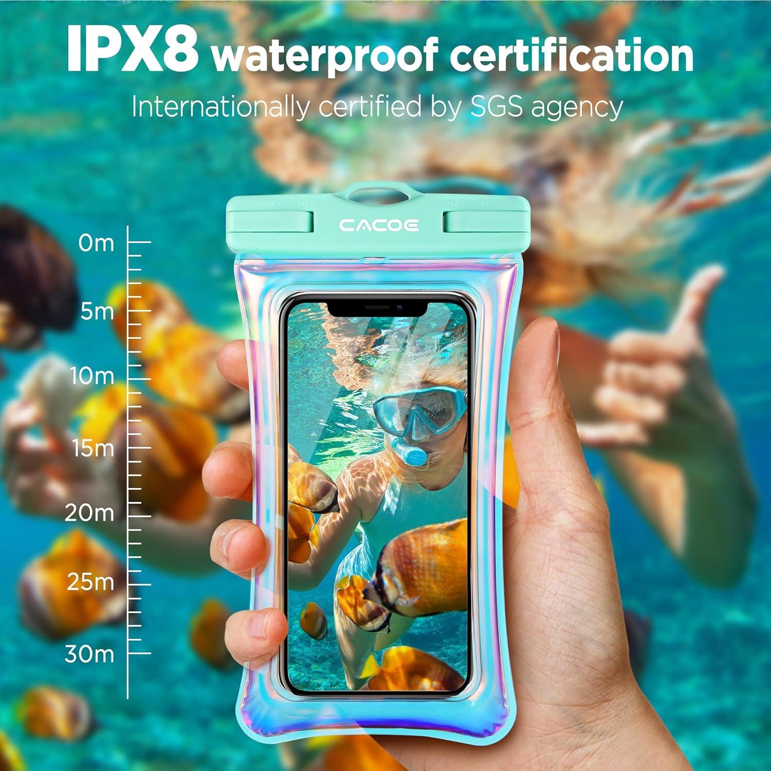 imageCACOE Floatable Floating Universal Waterproof Phone case 2 PackUp to 70quotPhone Pouch with Adjustable Neck LanyardIPX8 Cellphone Dry Bags for Beach Pool SwimmingBlackBlackIridescence