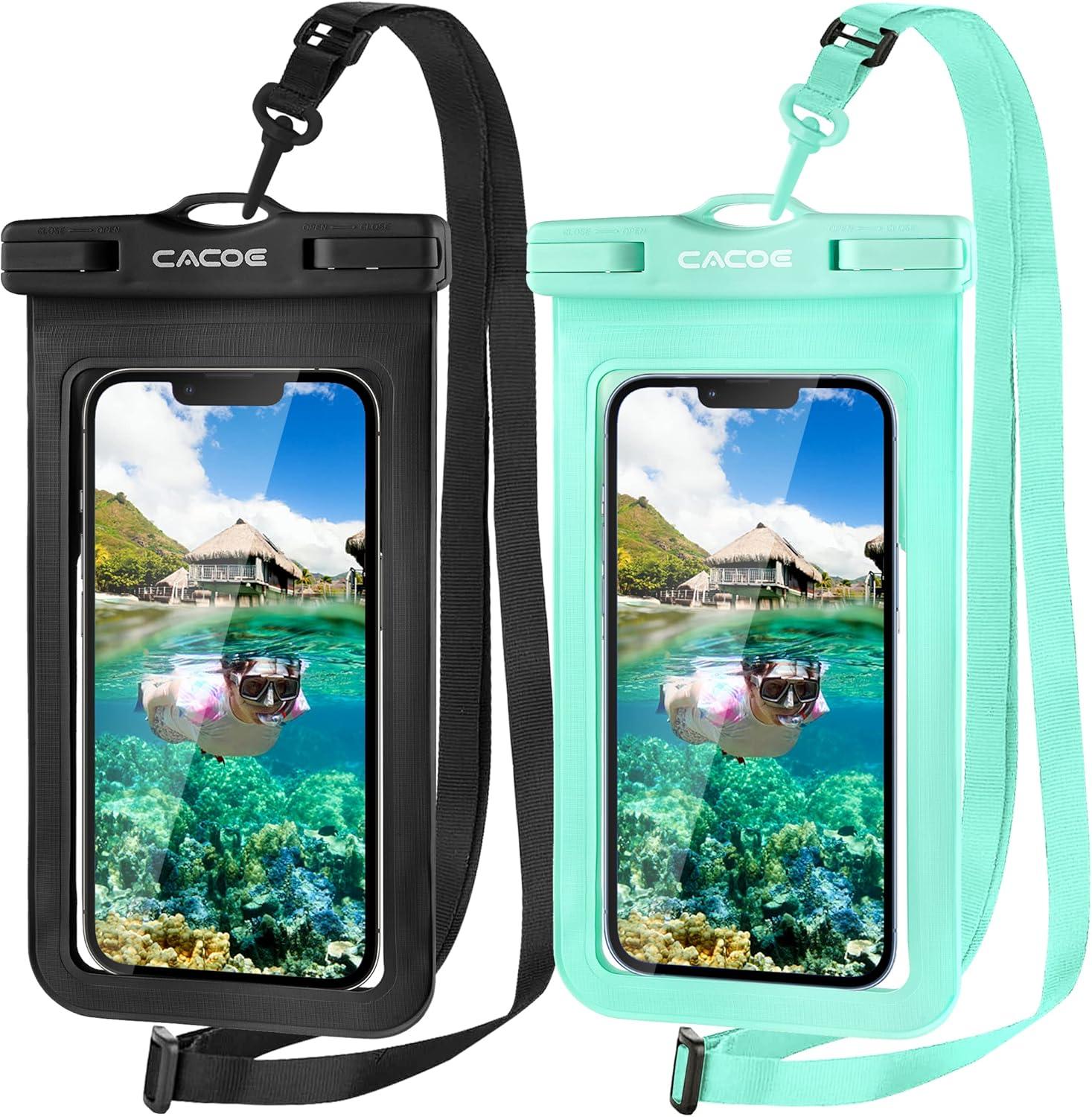 imageCACOE Floatable Floating Universal Waterproof Phone case 2 PackUp to 70quotPhone Pouch with Adjustable Neck LanyardIPX8 Cellphone Dry Bags for Beach Pool SwimmingBlackBlackBlackGreen
