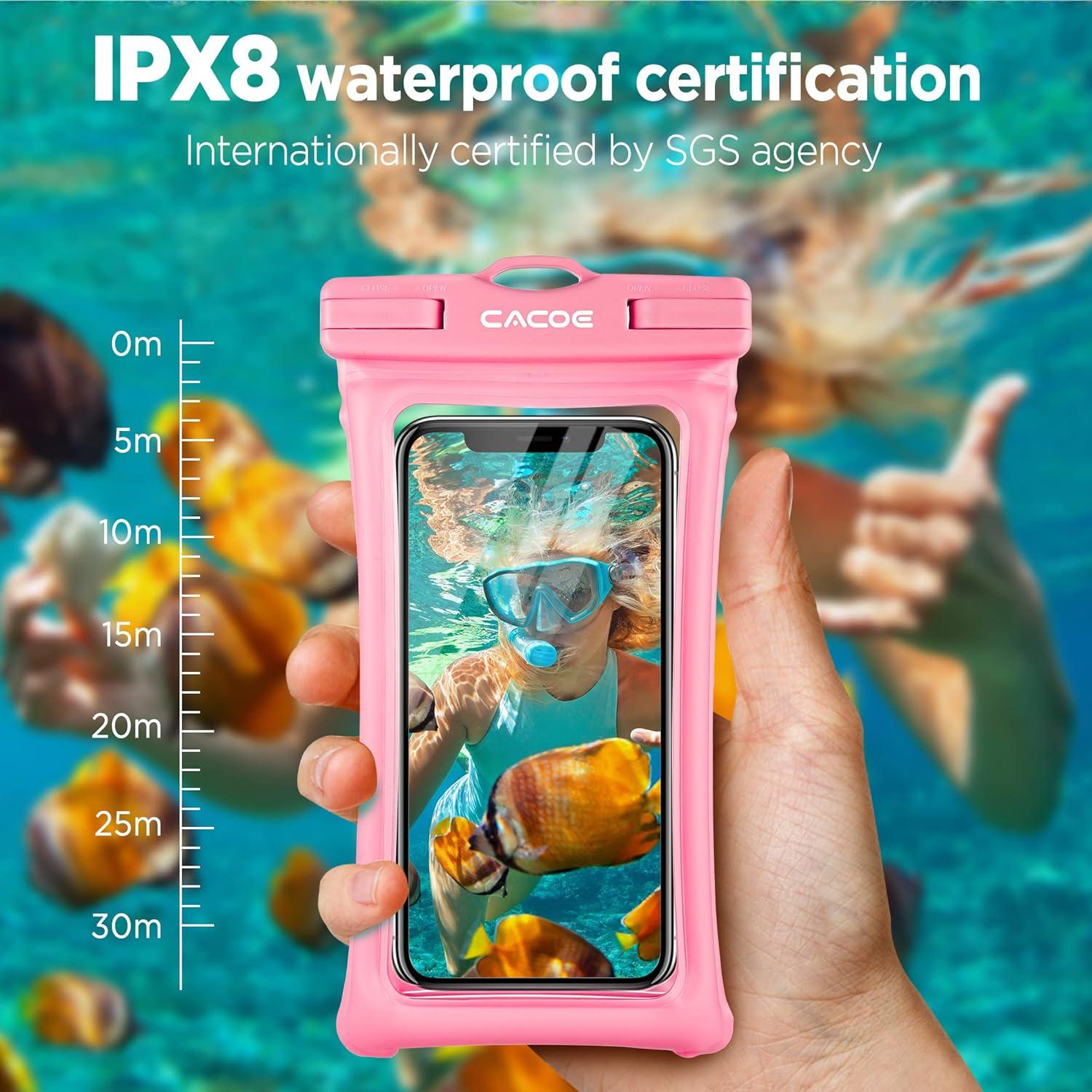 imageCACOE Floatable Floating Universal Waterproof Phone case 2 PackUp to 70quotPhone Pouch with Adjustable Neck LanyardIPX8 Cellphone Dry Bags for Beach Pool SwimmingBlackBlackBlackPink