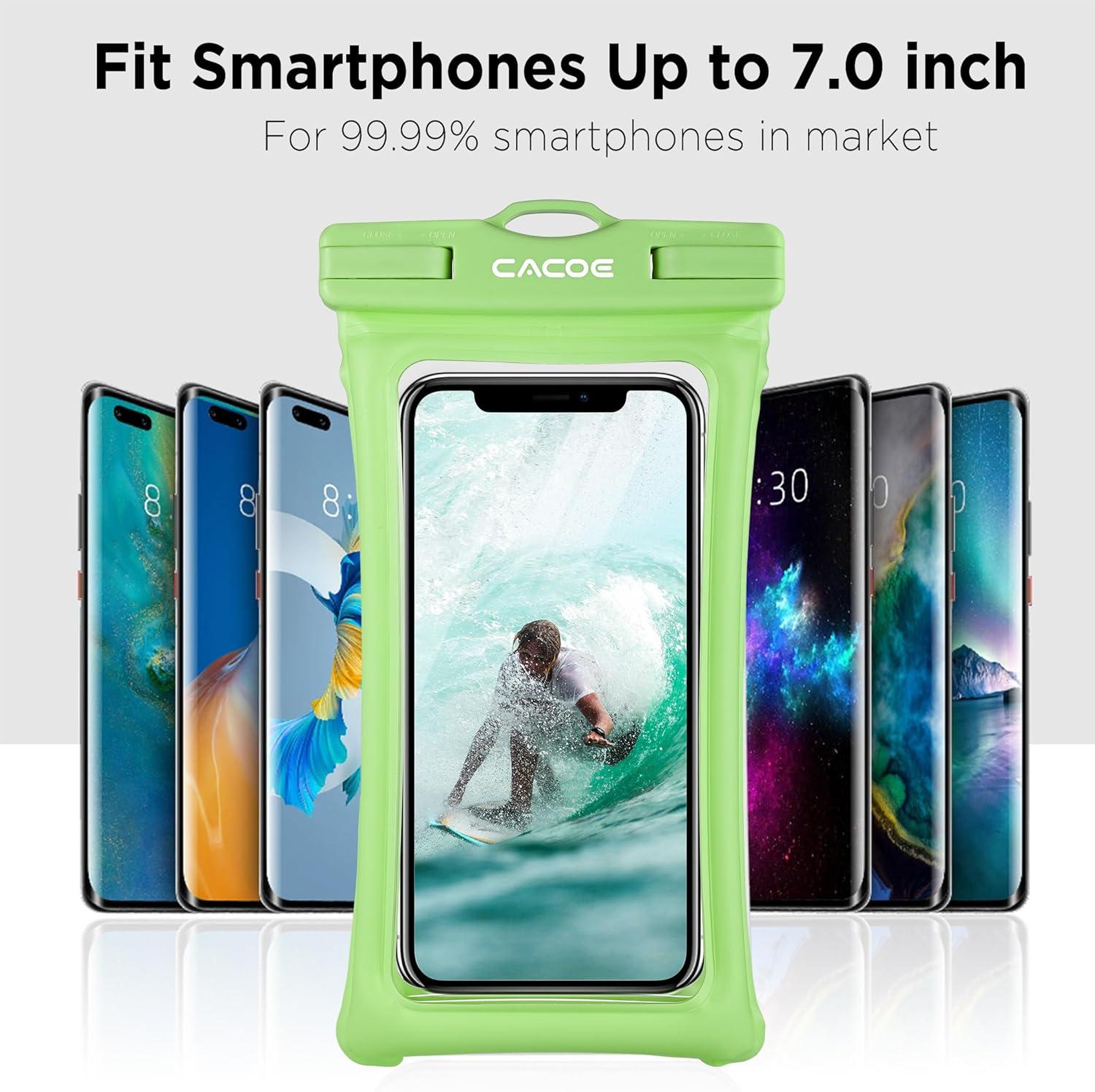 imageCACOE Floatable Floating Universal Waterproof Phone case 2 PackUp to 70quotPhone Pouch with Adjustable Neck LanyardIPX8 Cellphone Dry Bags for Beach Pool SwimmingBlackBlackBlackDark Green