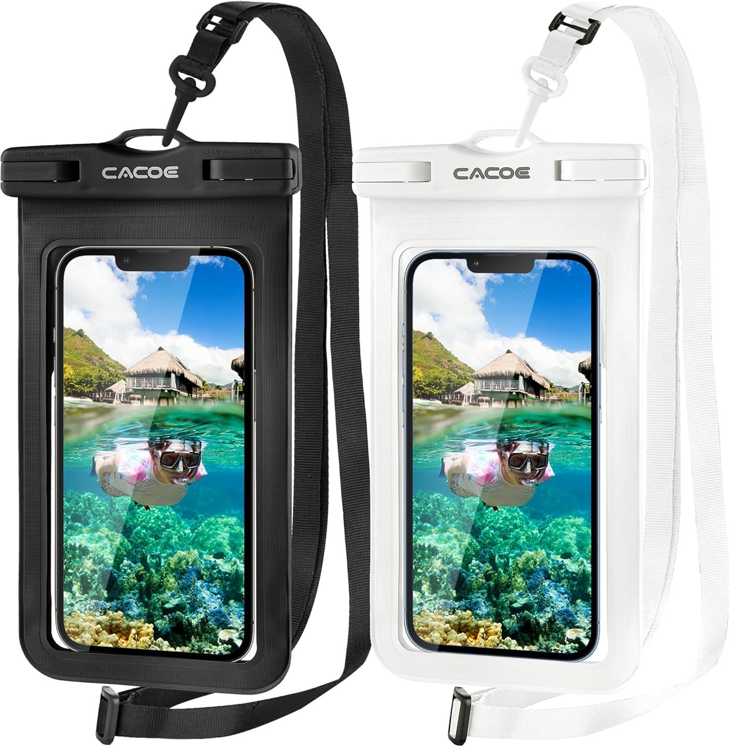 imageCACOE Floatable Floating Universal Waterproof Phone case 2 PackUp to 70quotPhone Pouch with Adjustable Neck LanyardIPX8 Cellphone Dry Bags for Beach Pool SwimmingBlackBlackBlackWhite