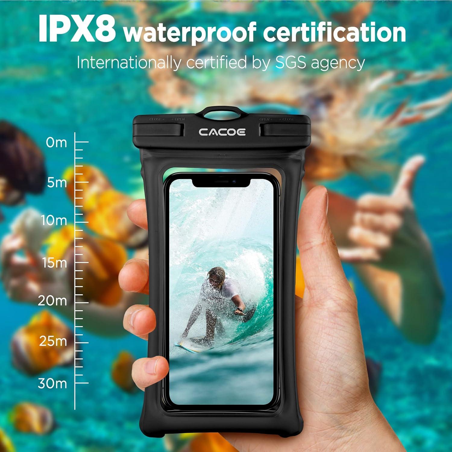 imageCACOE Floatable Floating Universal Waterproof Phone case 2 PackUp to 70quotPhone Pouch with Adjustable Neck LanyardIPX8 Cellphone Dry Bags for Beach Pool SwimmingBlackBlackBlackBlack