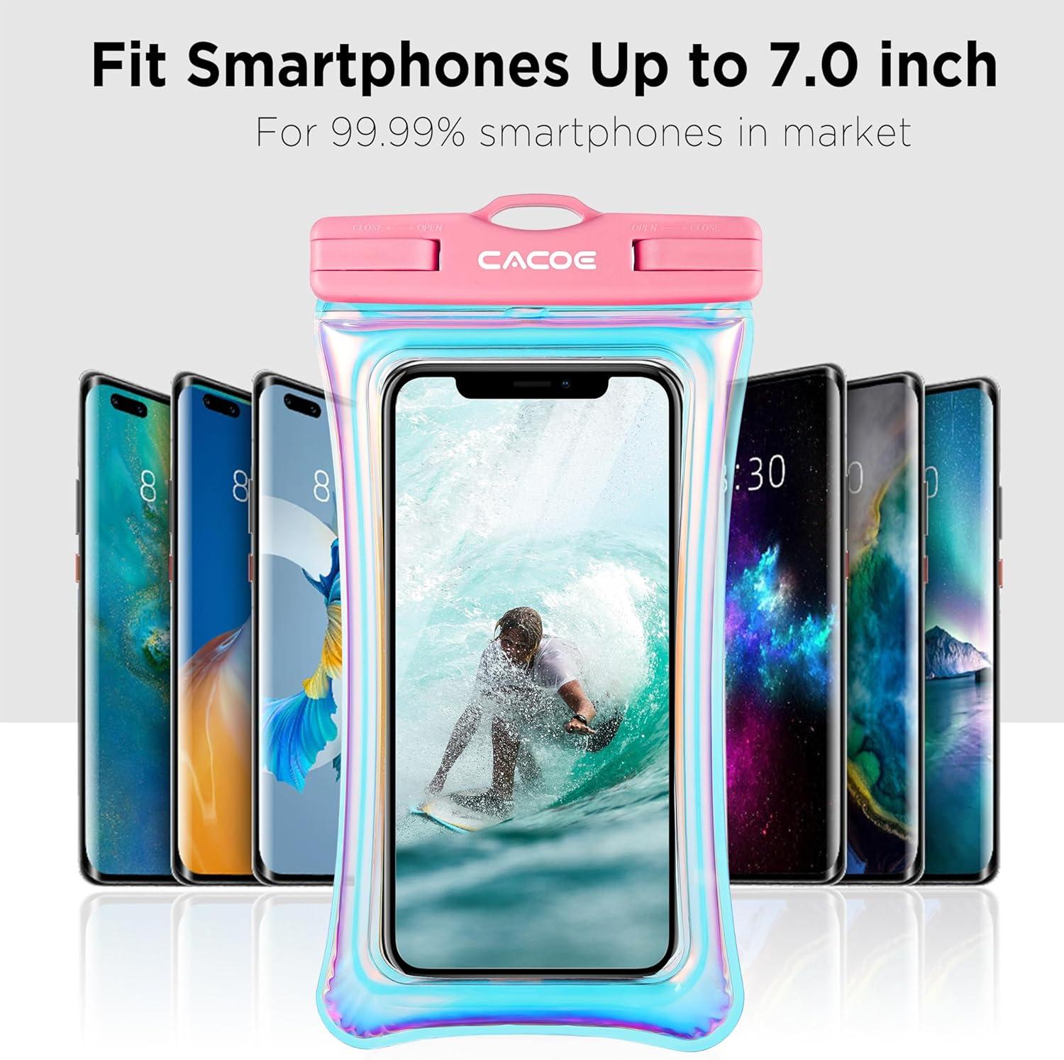 imageCACOE Floatable Floating Universal Waterproof Phone case 2 PackUp to 70quotPhone Pouch with Adjustable Neck LanyardIPX8 Cellphone Dry Bags for Beach Pool SwimmingBlackBlackIridescence