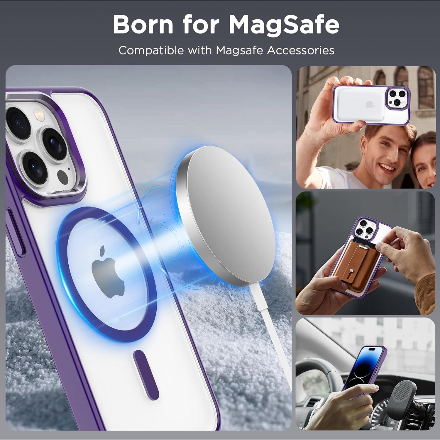 imageCACOE Magnetic Case for iPhone 13 ampamp iPhone 14 61 inchCompatible with MagSafe ampamp Magnetic Car Phone MountNot Yellowing AntiScratch ClearDark Purple