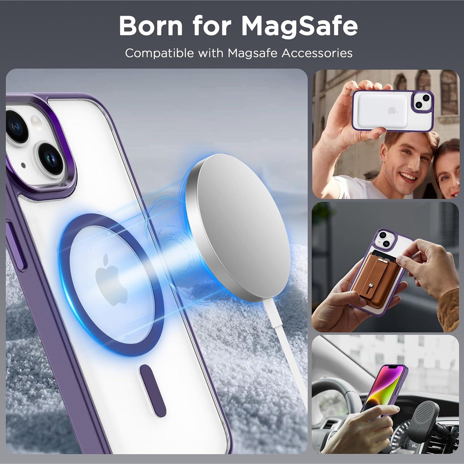 imageCACOE Magnetic Case for iPhone 13 ampamp iPhone 14 61 inchCompatible with MagSafe ampamp Magnetic Car Phone MountNot Yellowing AntiScratch ClearDark Purple