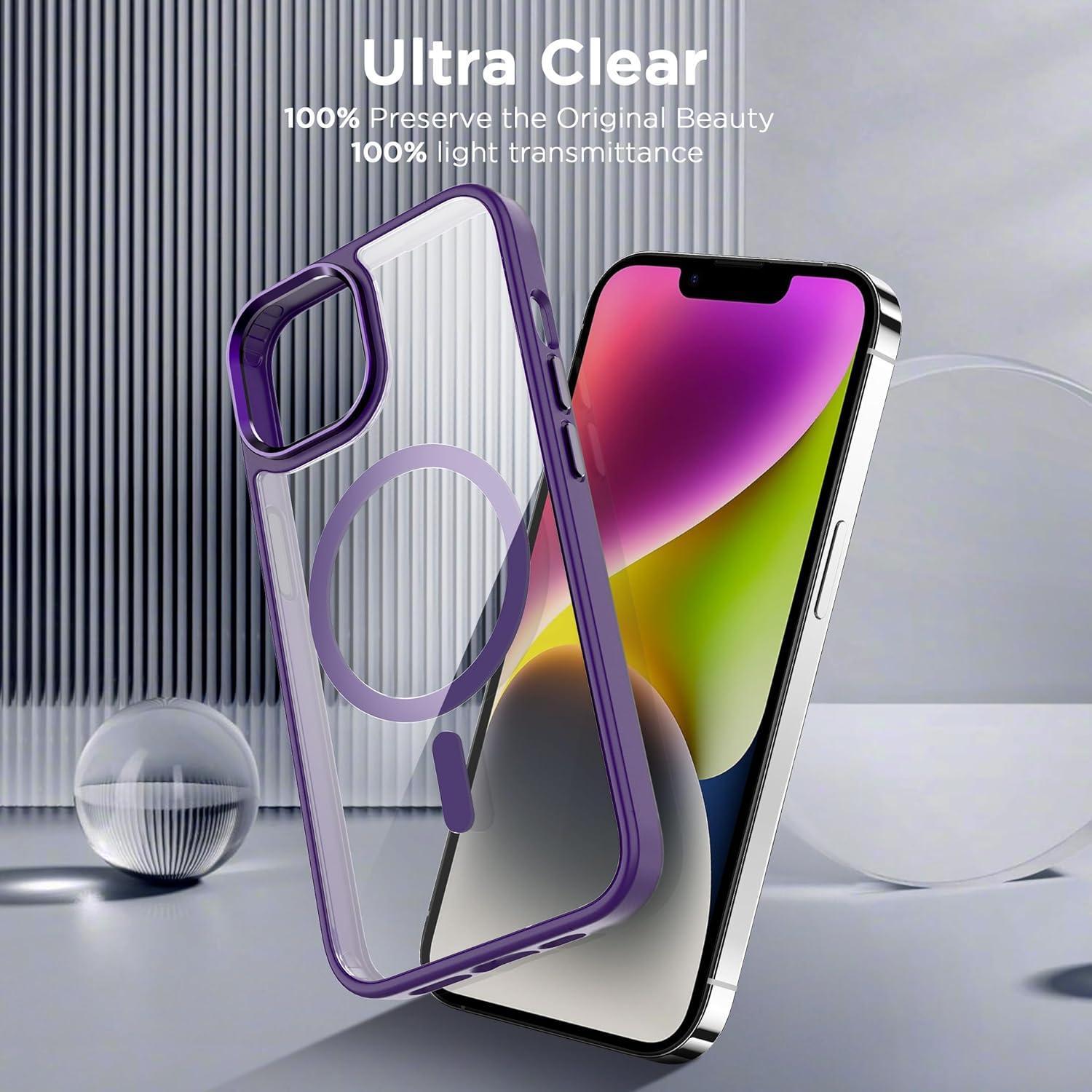 imageCACOE Magnetic Case for iPhone 13 ampamp iPhone 14 61 inchCompatible with MagSafe ampamp Magnetic Car Phone MountNot Yellowing AntiScratch ClearDark Purple