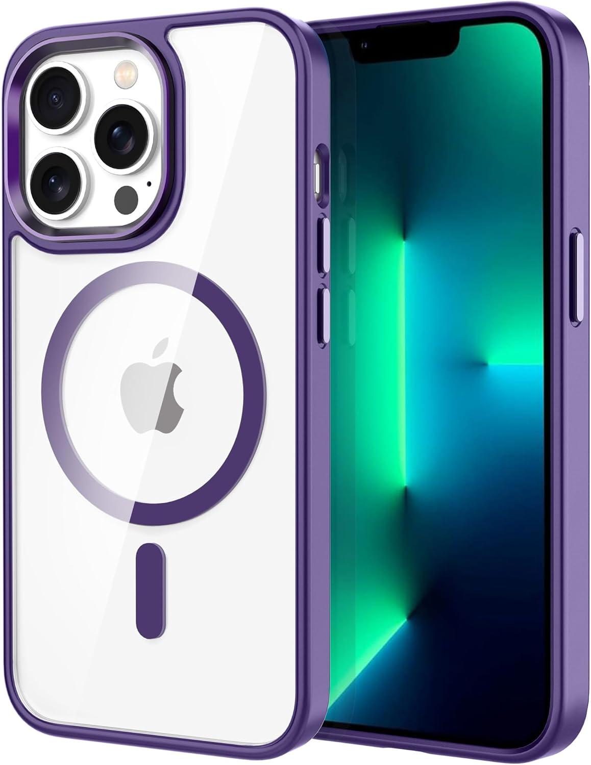 imageCACOE Magnetic Case for iPhone 13 ampamp iPhone 14 61 inchCompatible with MagSafe ampamp Magnetic Car Phone MountNot Yellowing AntiScratch ClearDark Purple