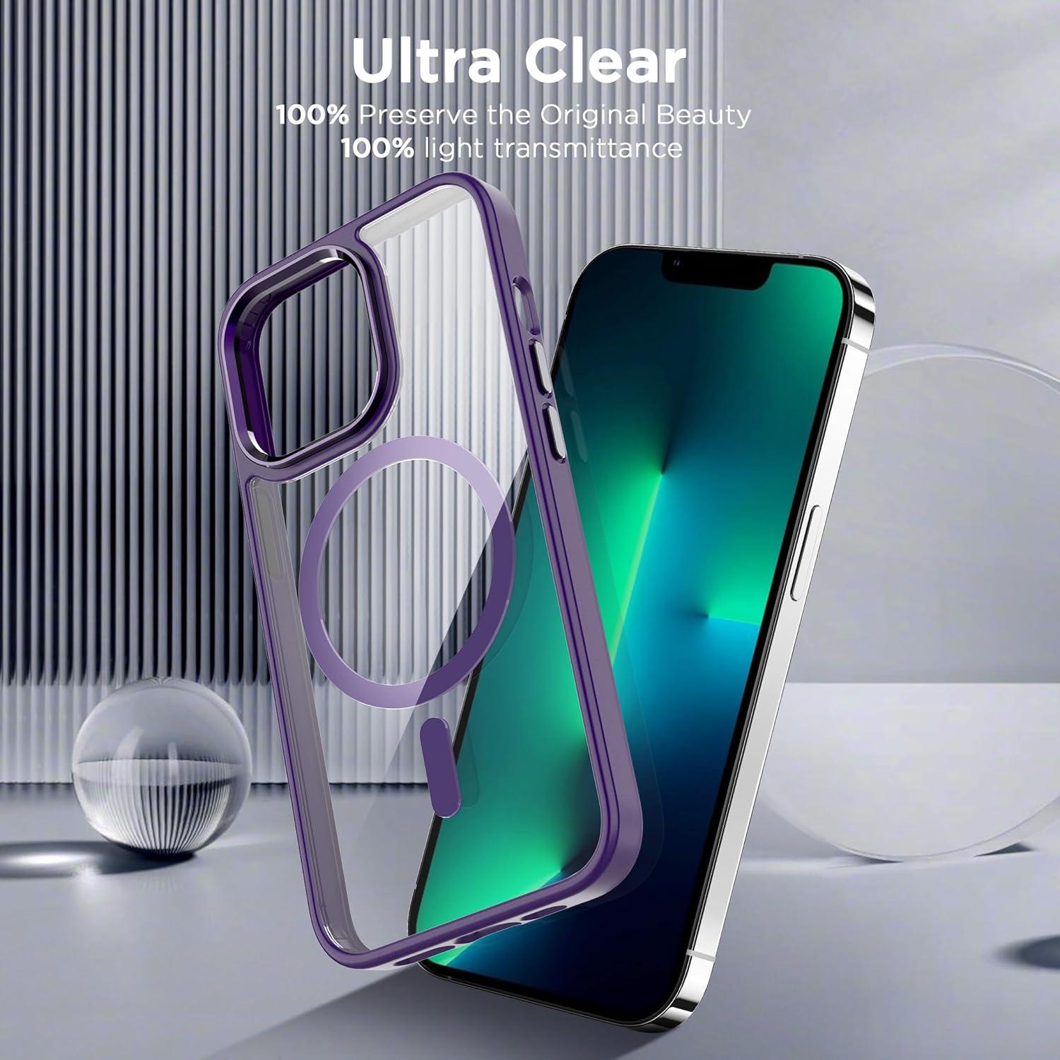 imageCACOE Magnetic Case for iPhone 13 ampamp iPhone 14 61 inchCompatible with MagSafe ampamp Magnetic Car Phone MountNot Yellowing AntiScratch ClearDark Purple