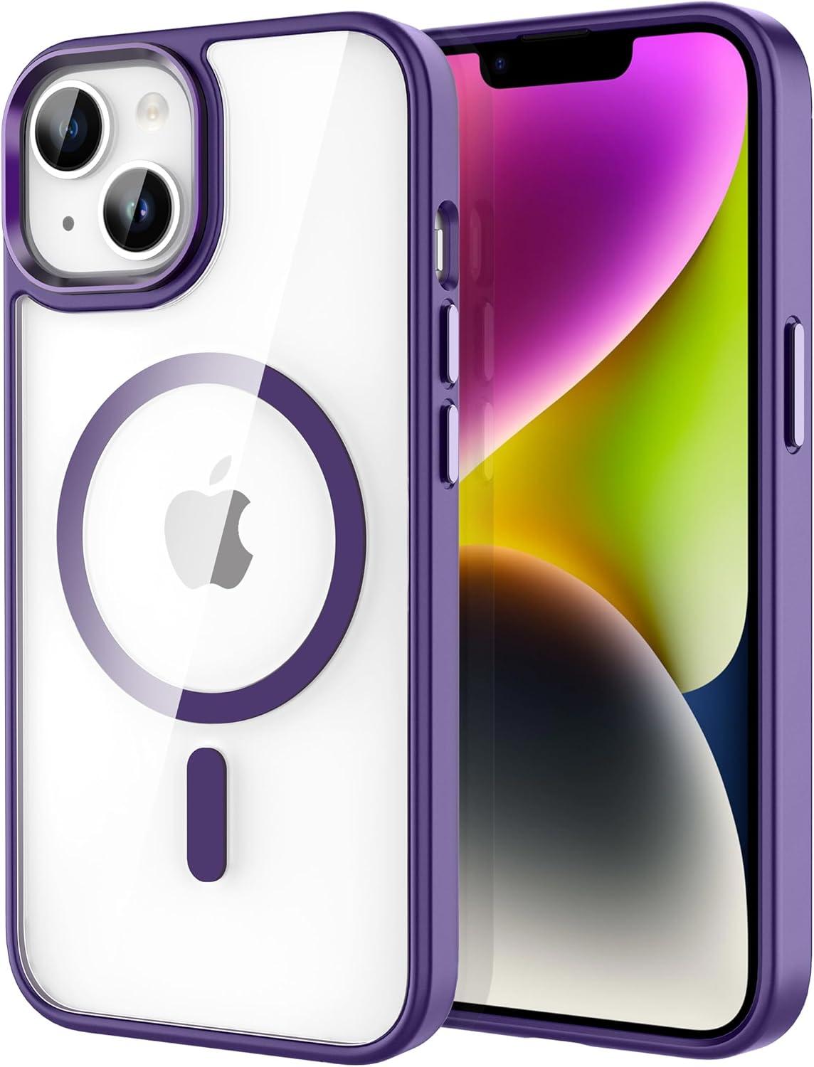 imageCACOE Magnetic Case for iPhone 13 ampamp iPhone 14 61 inchCompatible with MagSafe ampamp Magnetic Car Phone MountNot Yellowing AntiScratch ClearDark Purple