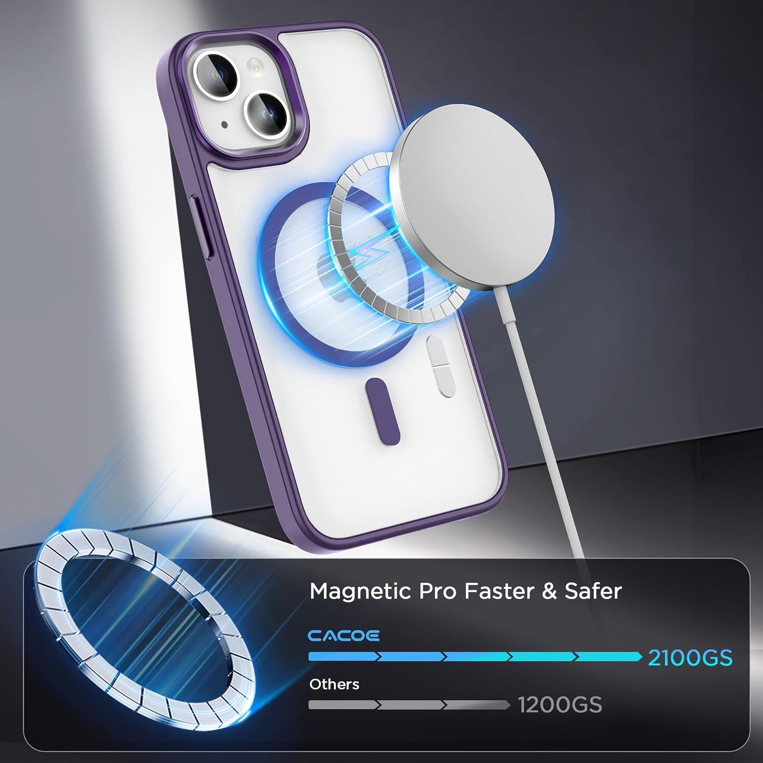 imageCACOE Magnetic Case for iPhone 13 ampamp iPhone 14 61 inchCompatible with MagSafe ampamp Magnetic Car Phone MountNot Yellowing AntiScratch ClearDark Purple