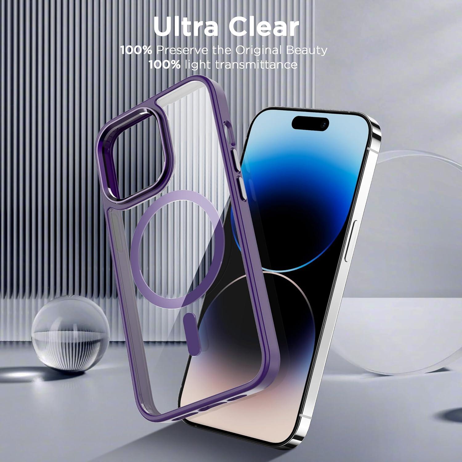 imageCACOE Magnetic Case for iPhone 13 ampamp iPhone 14 61 inchCompatible with MagSafe ampamp Magnetic Car Phone MountNot Yellowing AntiScratch ClearDark Purple