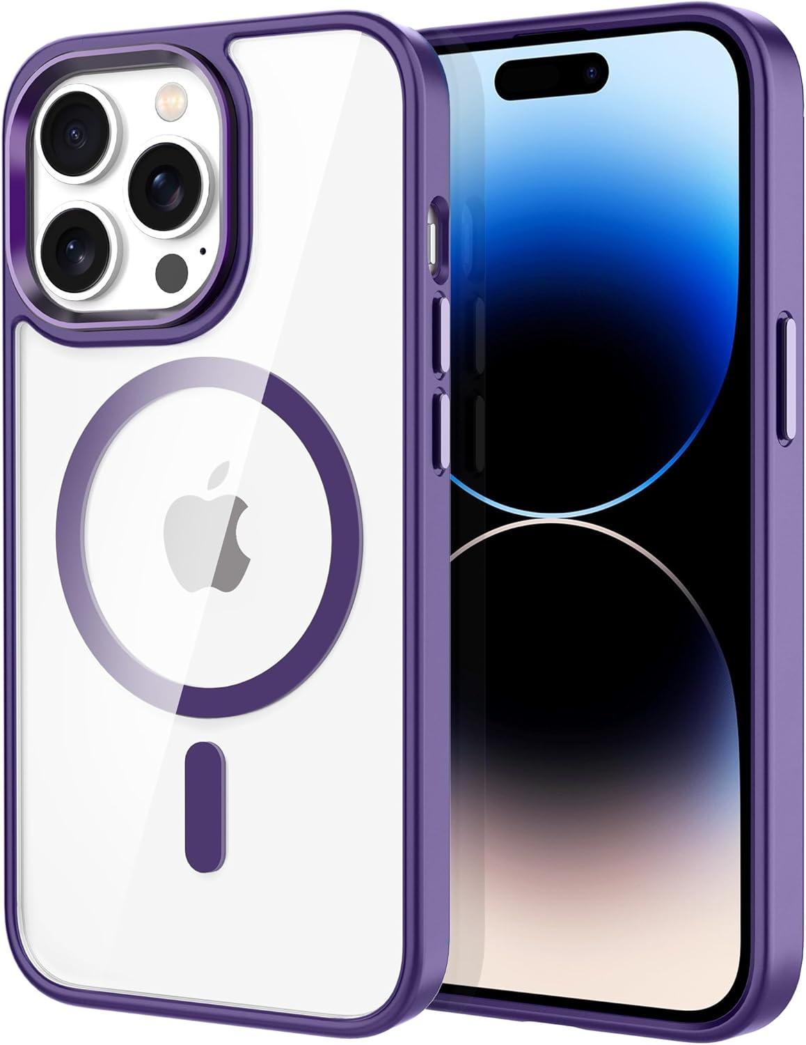 imageCACOE Magnetic Case for iPhone 13 ampamp iPhone 14 61 inchCompatible with MagSafe ampamp Magnetic Car Phone MountNot Yellowing AntiScratch ClearDark Purple