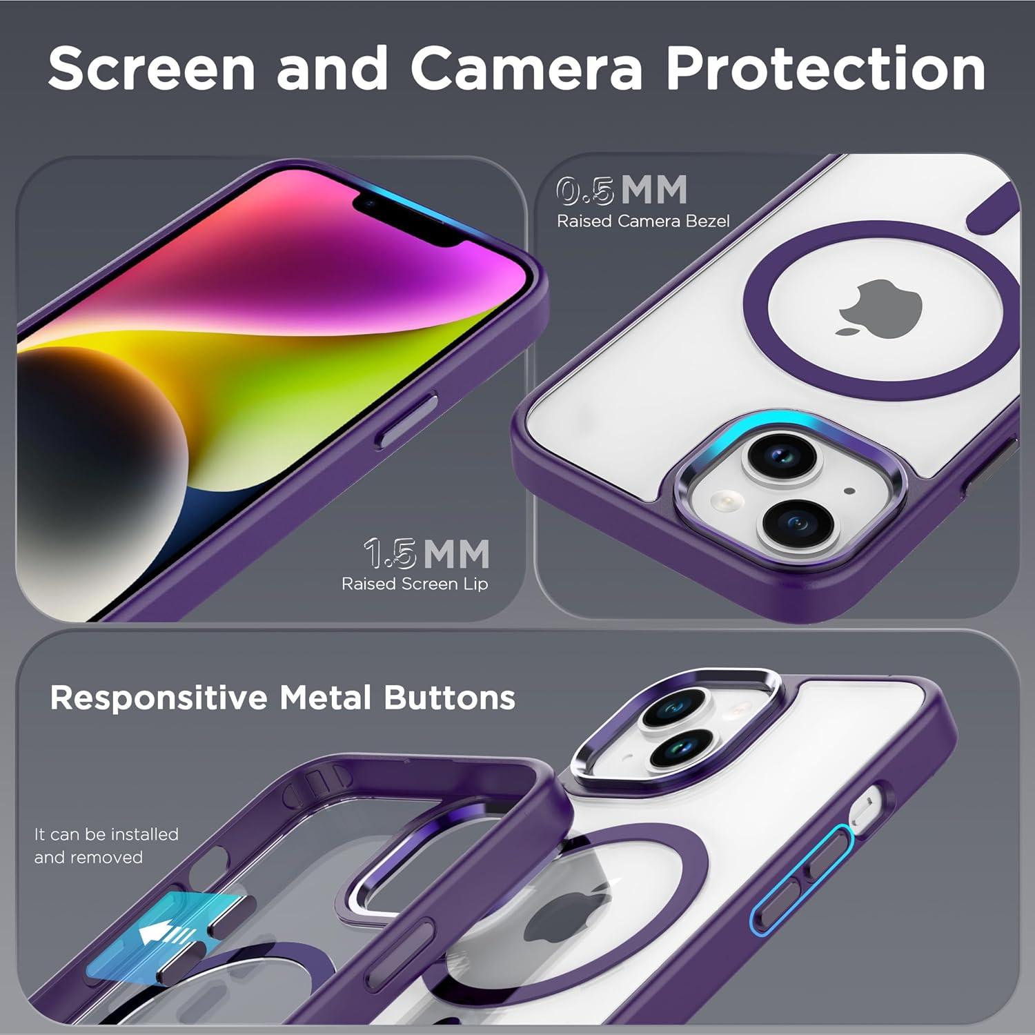 imageCACOE Magnetic Case for iPhone 13 ampamp iPhone 14 61 inchCompatible with MagSafe ampamp Magnetic Car Phone MountNot Yellowing AntiScratch ClearDark Purple