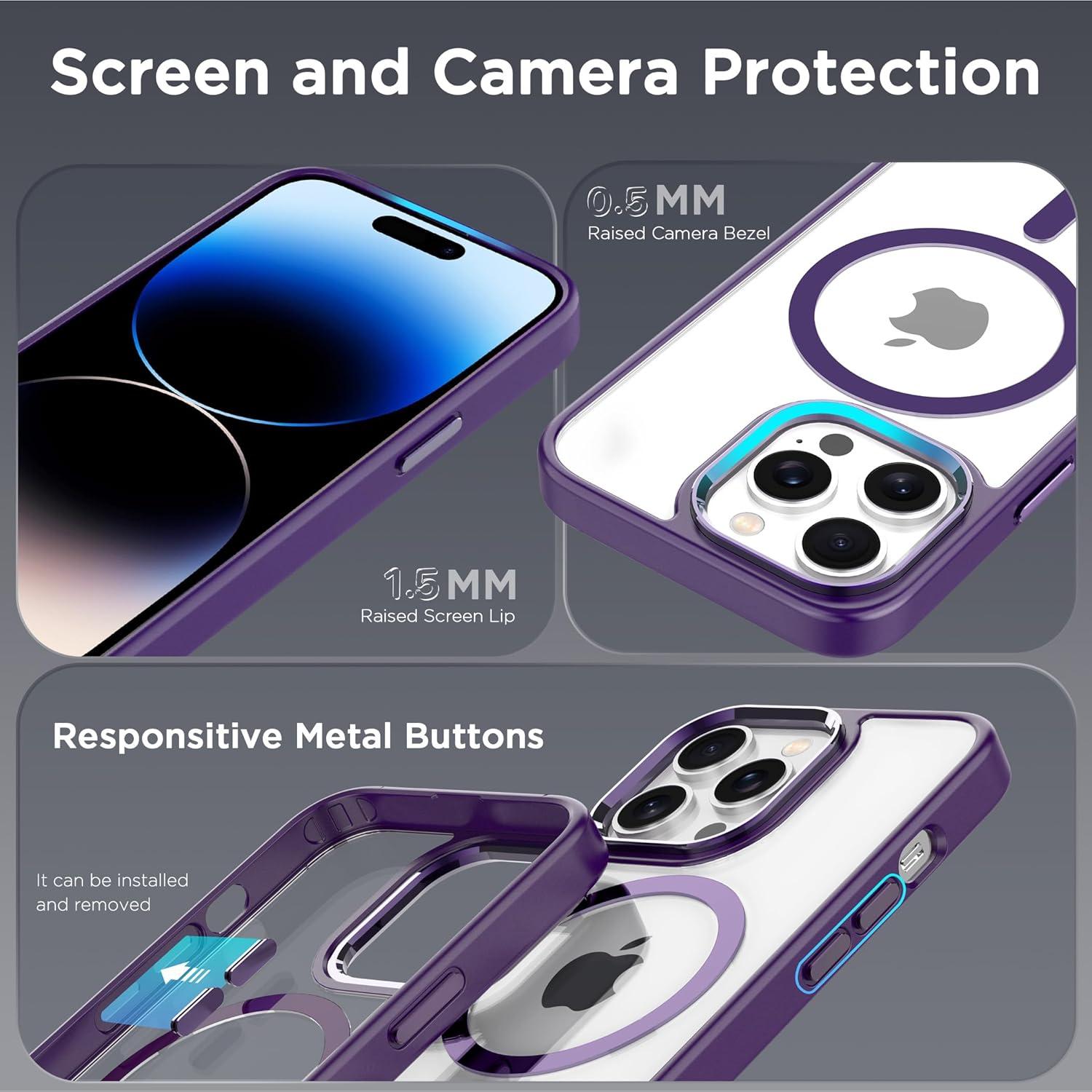 imageCACOE Magnetic Case for iPhone 13 ampamp iPhone 14 61 inchCompatible with MagSafe ampamp Magnetic Car Phone MountNot Yellowing AntiScratch ClearDark Purple