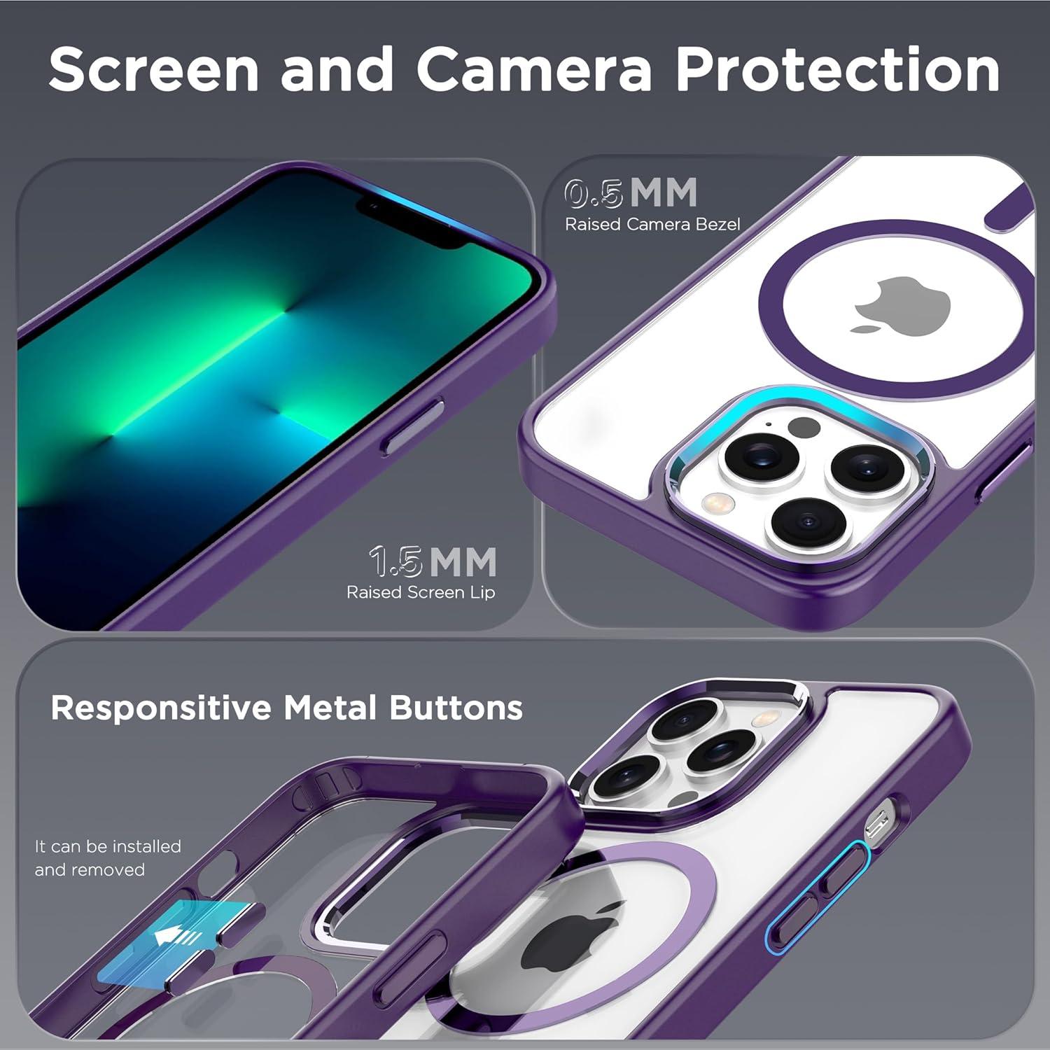 imageCACOE Magnetic Case for iPhone 13 ampamp iPhone 14 61 inchCompatible with MagSafe ampamp Magnetic Car Phone MountNot Yellowing AntiScratch ClearDark Purple