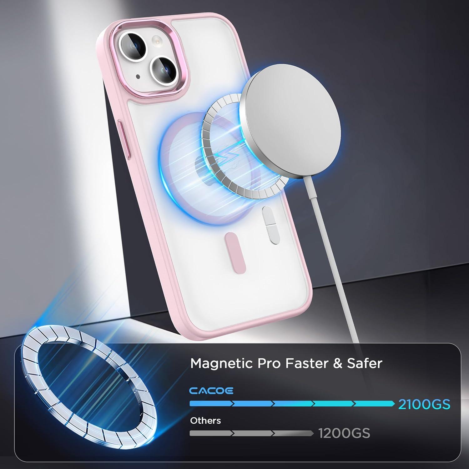 imageCACOE Magnetic Case for iPhone 13 ampamp iPhone 14 61 inchCompatible with MagSafe ampamp Magnetic Car Phone MountNot Yellowing AntiScratch ClearLight Pink