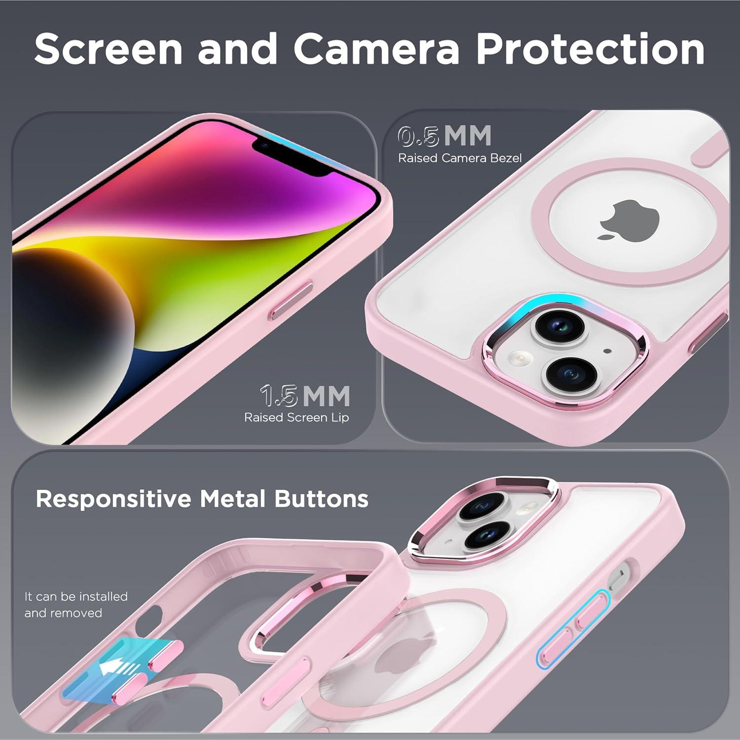 imageCACOE Magnetic Case for iPhone 13 ampamp iPhone 14 61 inchCompatible with MagSafe ampamp Magnetic Car Phone MountNot Yellowing AntiScratch ClearLight Pink