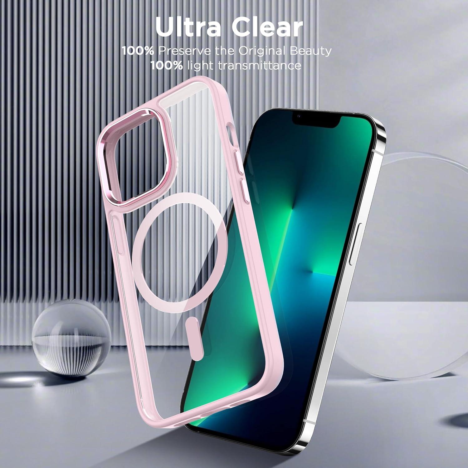 imageCACOE Magnetic Case for iPhone 13 ampamp iPhone 14 61 inchCompatible with MagSafe ampamp Magnetic Car Phone MountNot Yellowing AntiScratch ClearLight Pink