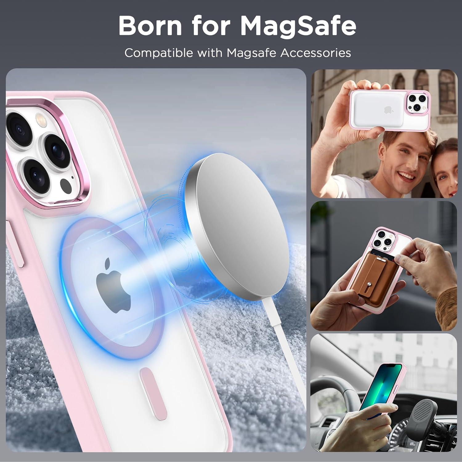 imageCACOE Magnetic Case for iPhone 13 ampamp iPhone 14 61 inchCompatible with MagSafe ampamp Magnetic Car Phone MountNot Yellowing AntiScratch ClearLight Pink