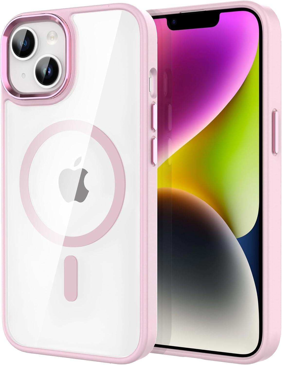 imageCACOE Magnetic Case for iPhone 13 ampamp iPhone 14 61 inchCompatible with MagSafe ampamp Magnetic Car Phone MountNot Yellowing AntiScratch ClearLight Pink