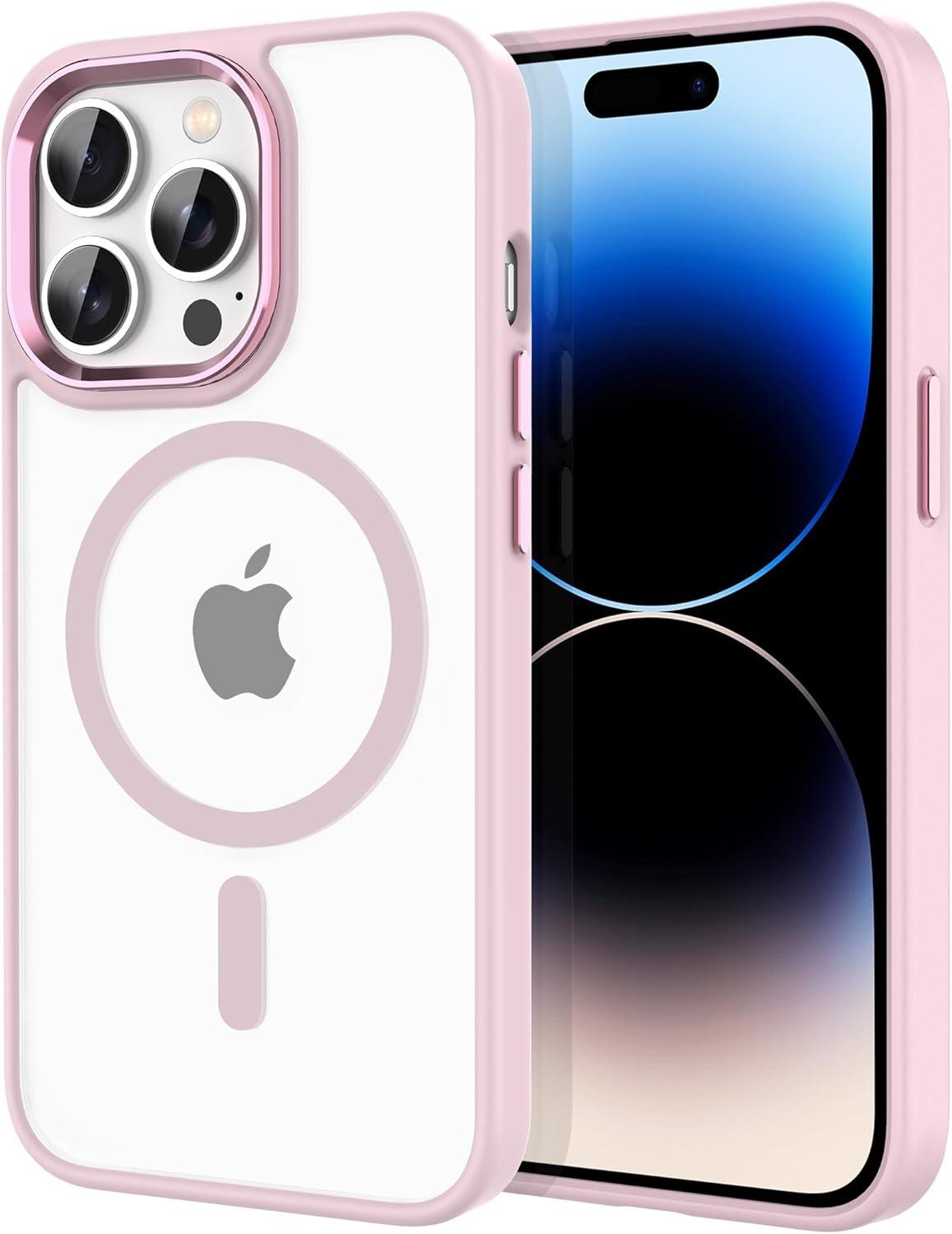 imageCACOE Magnetic Case for iPhone 13 ampamp iPhone 14 61 inchCompatible with MagSafe ampamp Magnetic Car Phone MountNot Yellowing AntiScratch ClearLight Pink