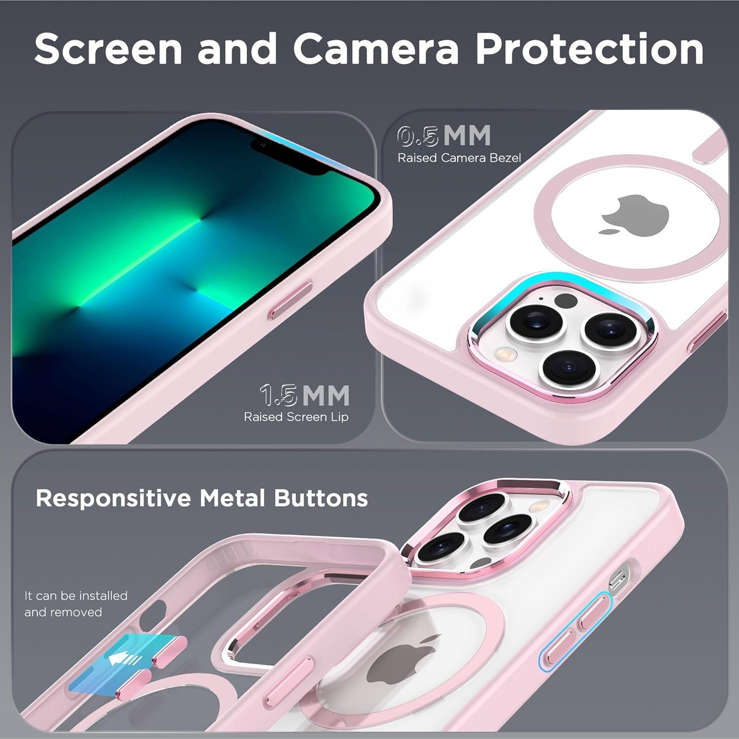 imageCACOE Magnetic Case for iPhone 13 ampamp iPhone 14 61 inchCompatible with MagSafe ampamp Magnetic Car Phone MountNot Yellowing AntiScratch ClearLight Pink